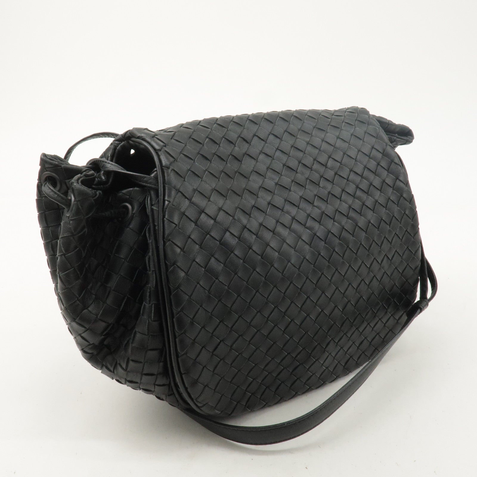 BOTTEGA VENETA Intrecciato Leather Shoulder Bag Black