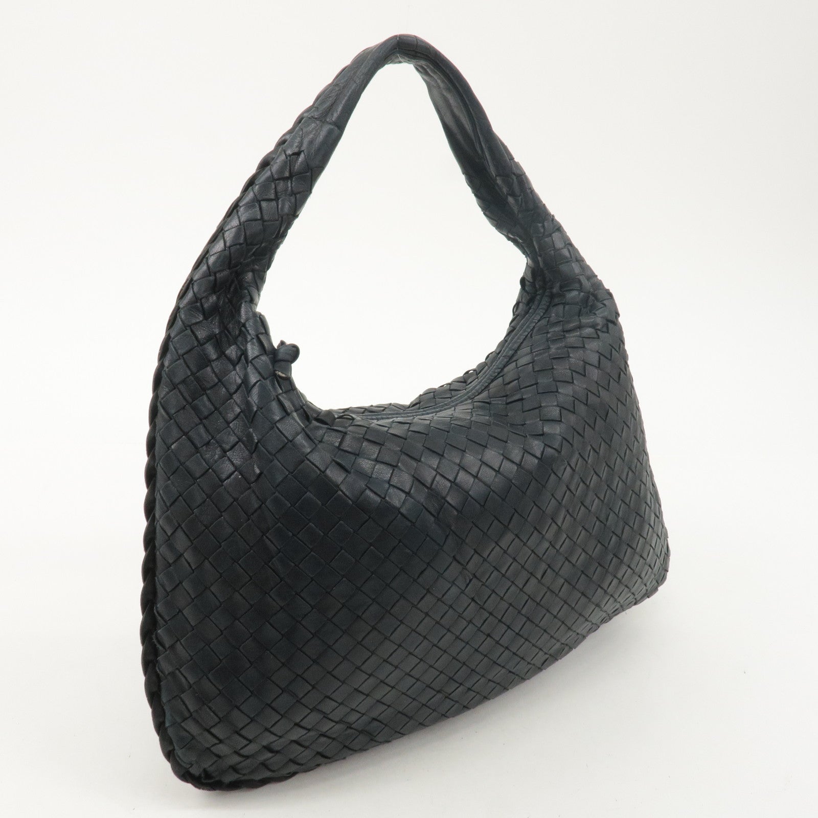 BOTTEGA VENETA Intrecciato Hobo Leather Shoulder Bag Black 115653