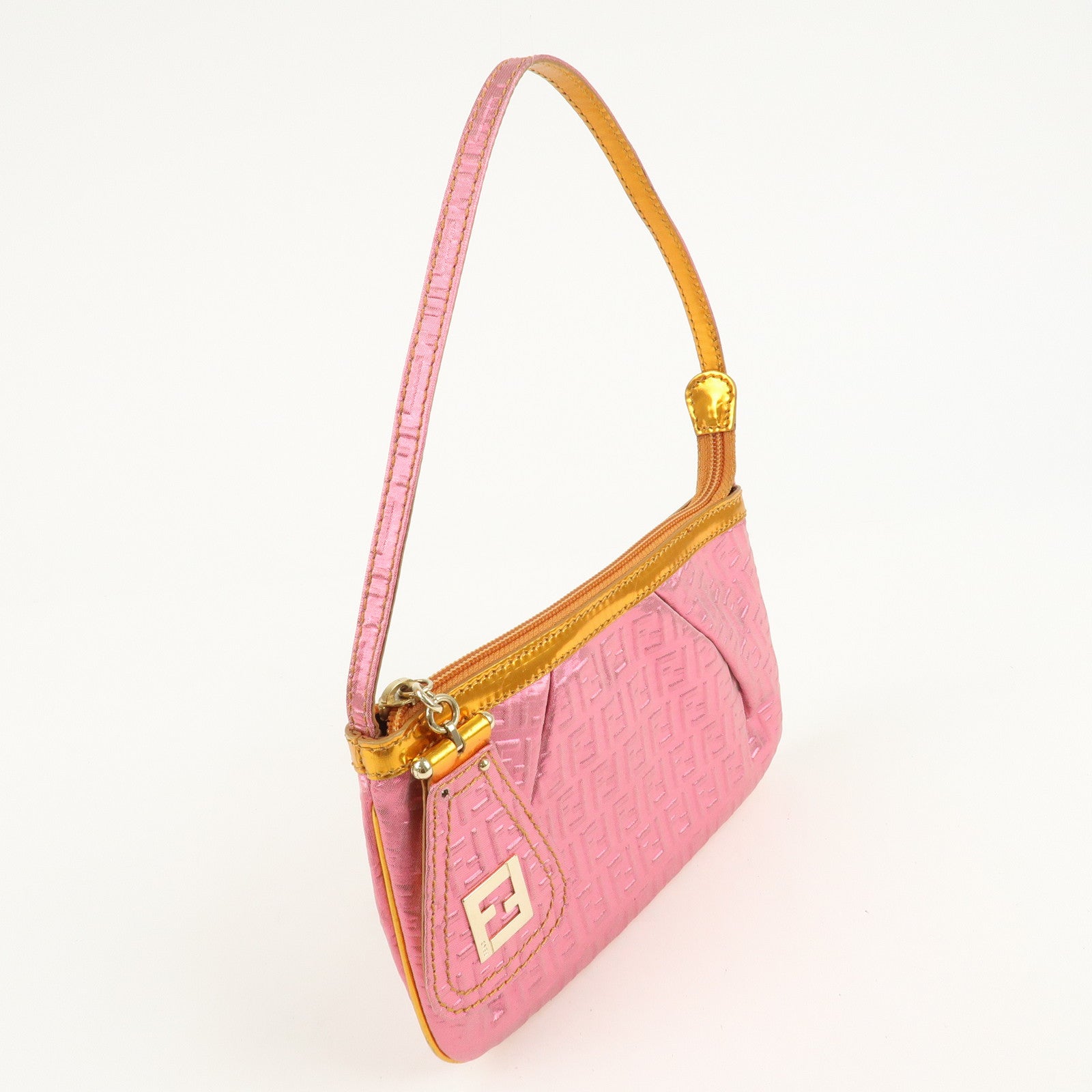 FENDI Zucchino PVC Patent Leather Shoulder Bag Hand Bag Pink Gold Used