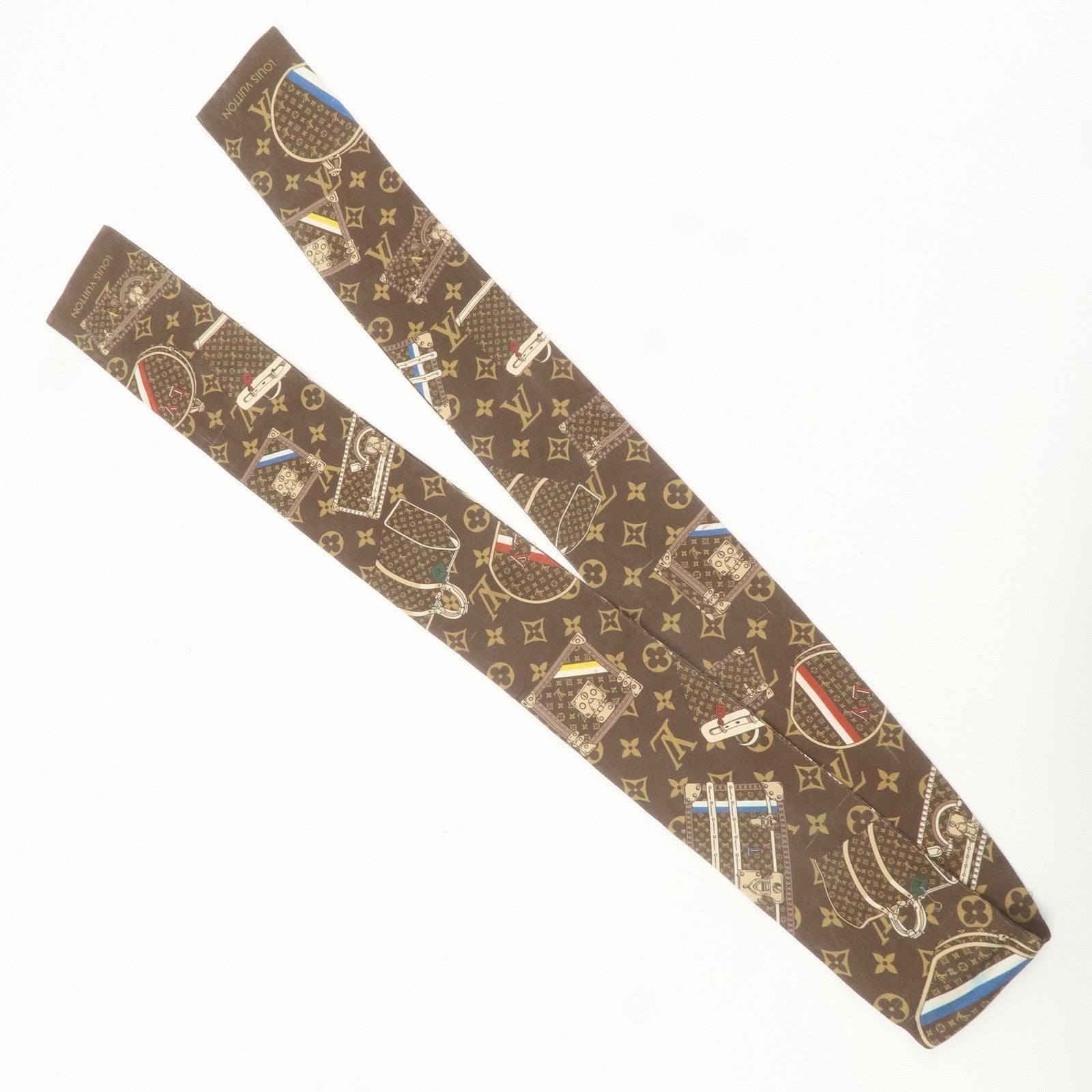 Louis Vuitton 100% Silk Bandeau Monogram Trunks Scarf Brown M72395