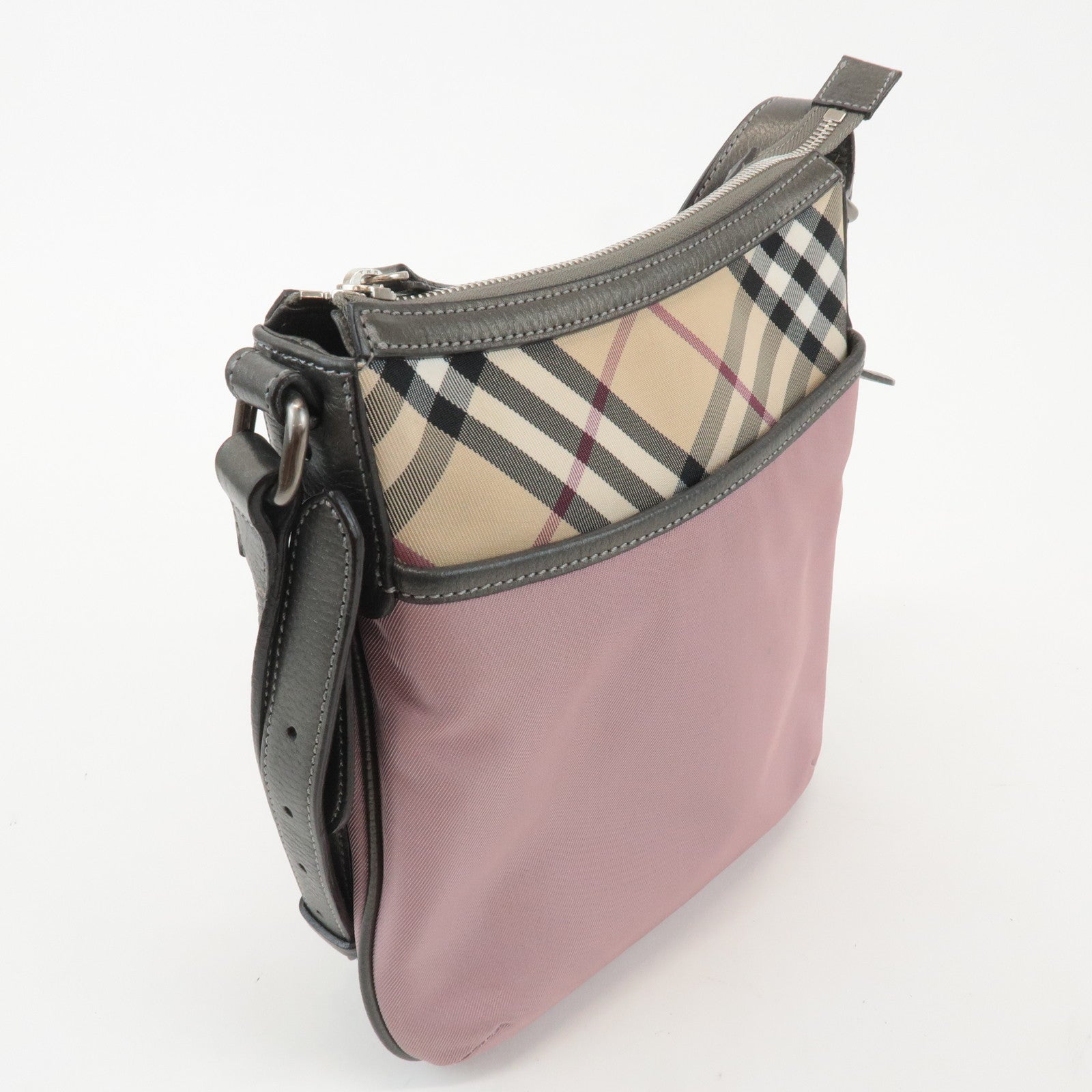 BURBERRY Nylon Leather Nova Plaid Shoulder Bag Crossbody Bag