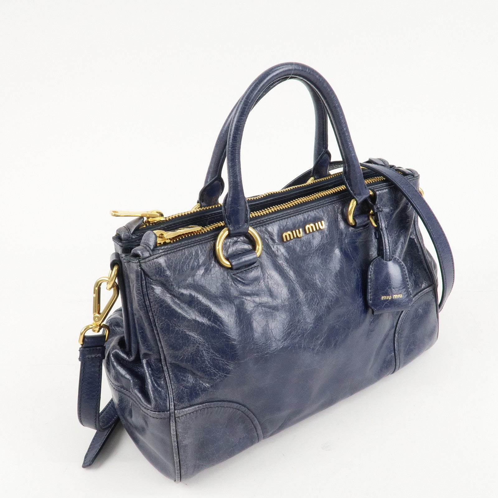 MIU MIU Leather 2Way Bag Hand Bag Shoulder Bag Blue RN1127