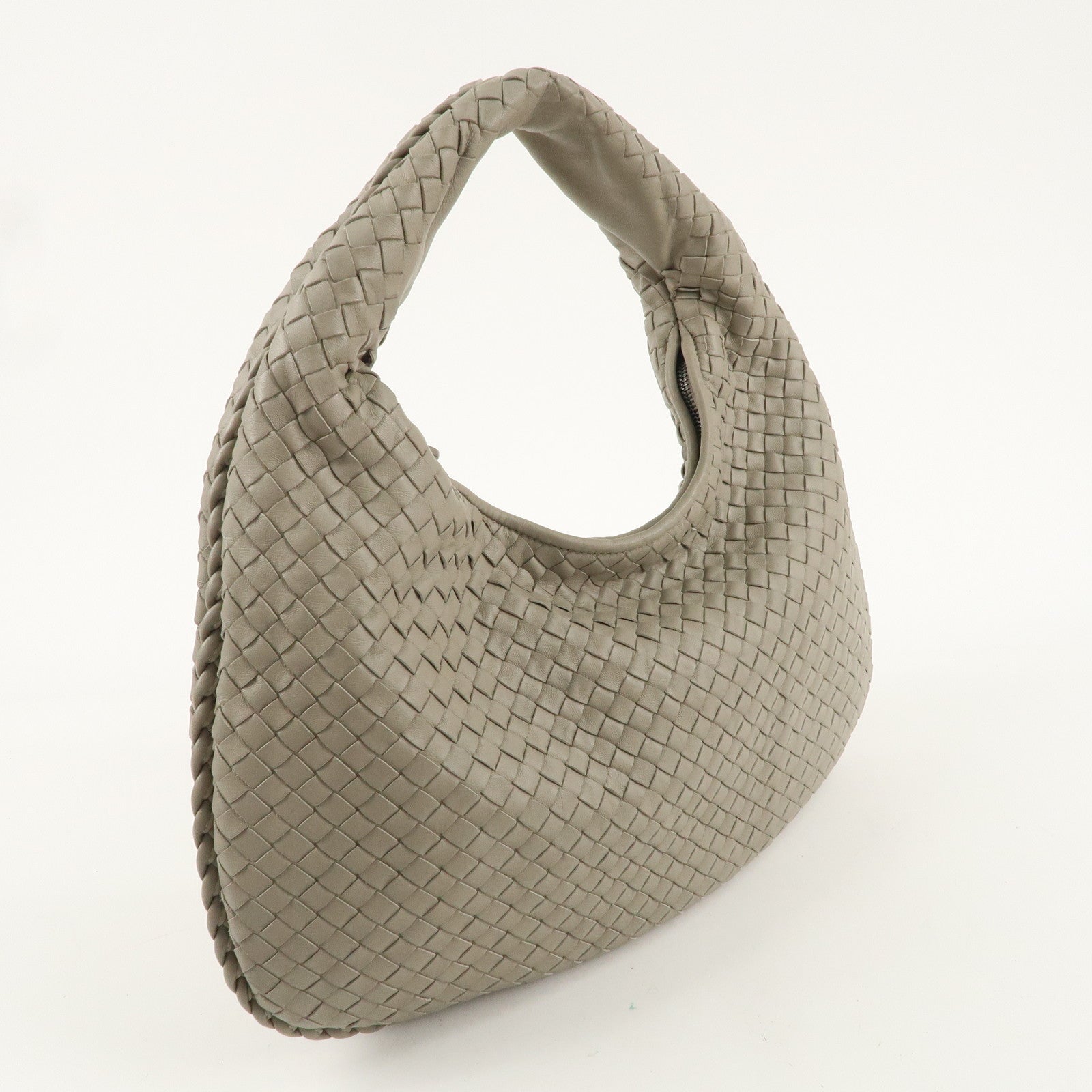 BOTTEGA VENETA Intrecciato Hobo Leather Shoulder Bag Greige 115653