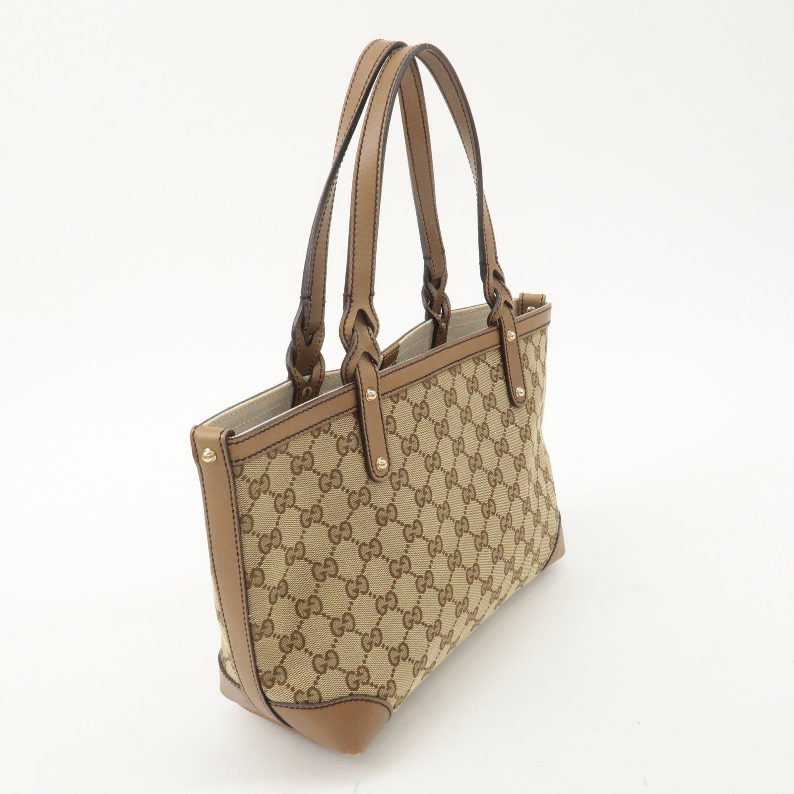 GUCCI GG Canvas Leather Tote Bag Hand Bag Beige 269878