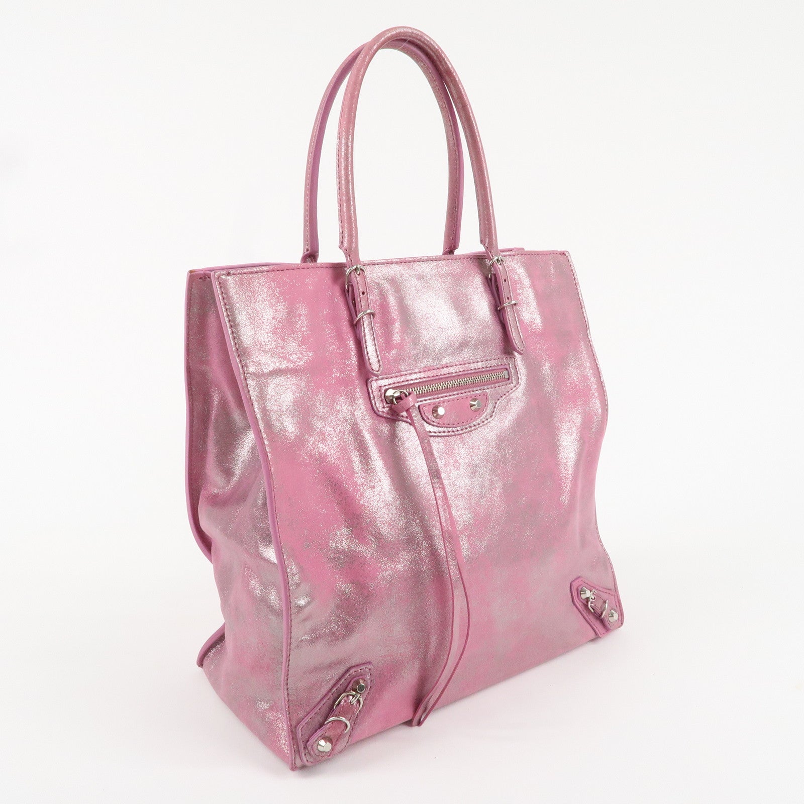 BALENCIAGA The Paper Leather Tote Bag Metallic Pink 255412