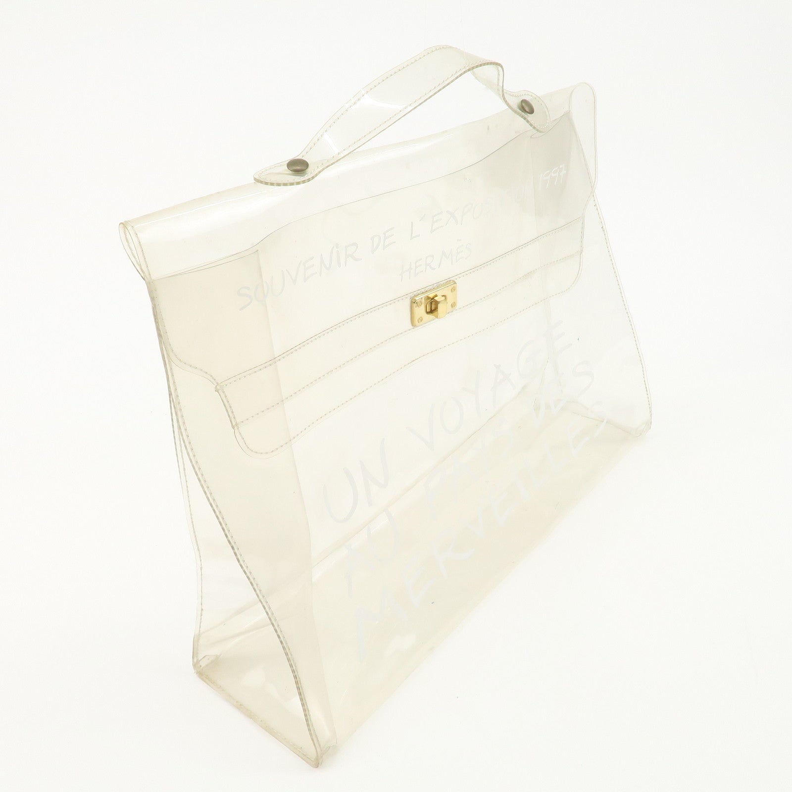 HERMES Vinyl Kelly Hand Bag Clear Transparet Gold Hardware Used