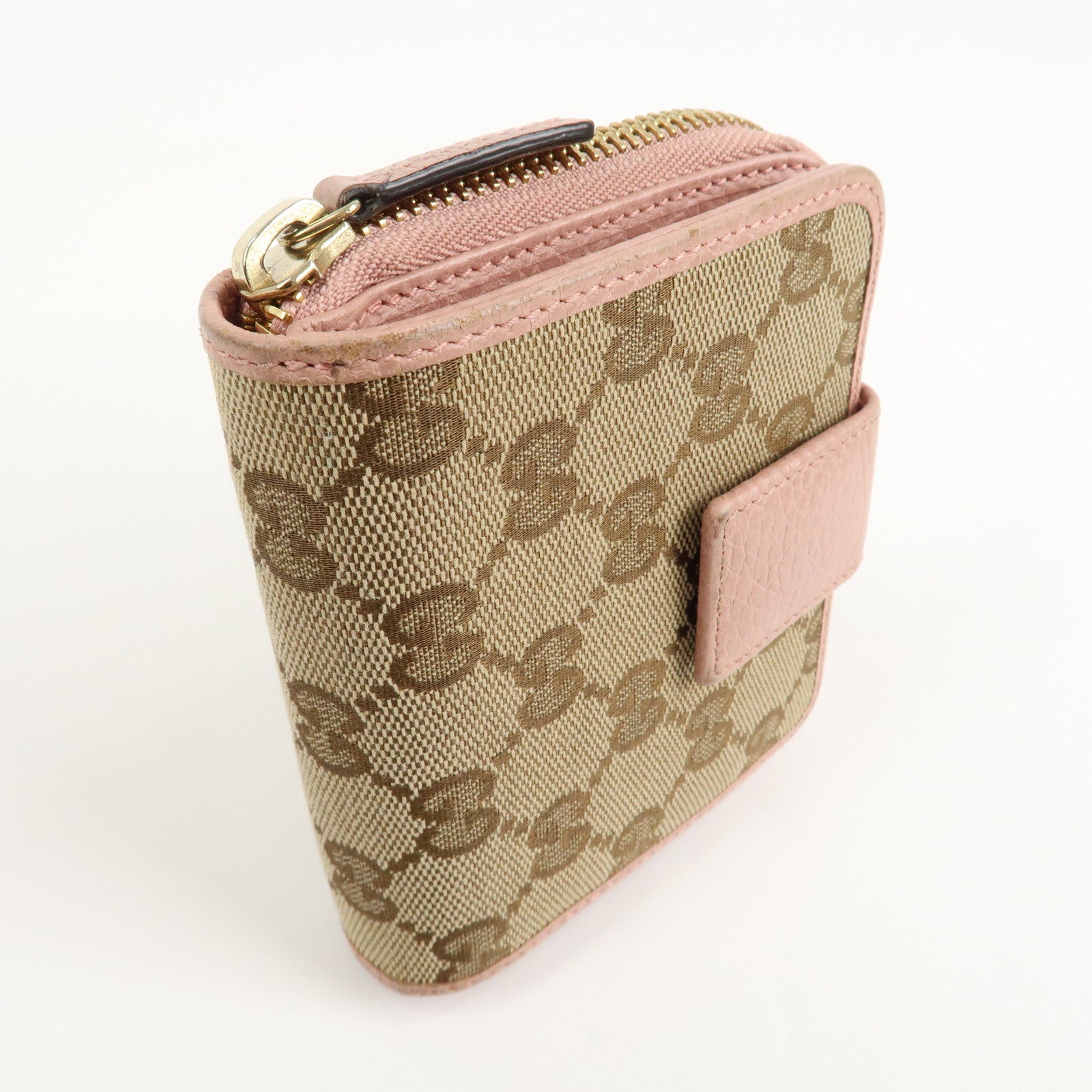 GUCCI GG Canvas Leather Bifold Wallet Beige Pink 346056 Used