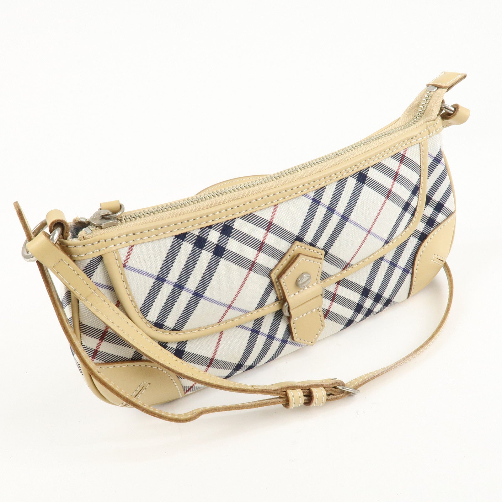 BURBERRY London Canvas Leather Nova Plaid Shoulder Bag Beige Ivory