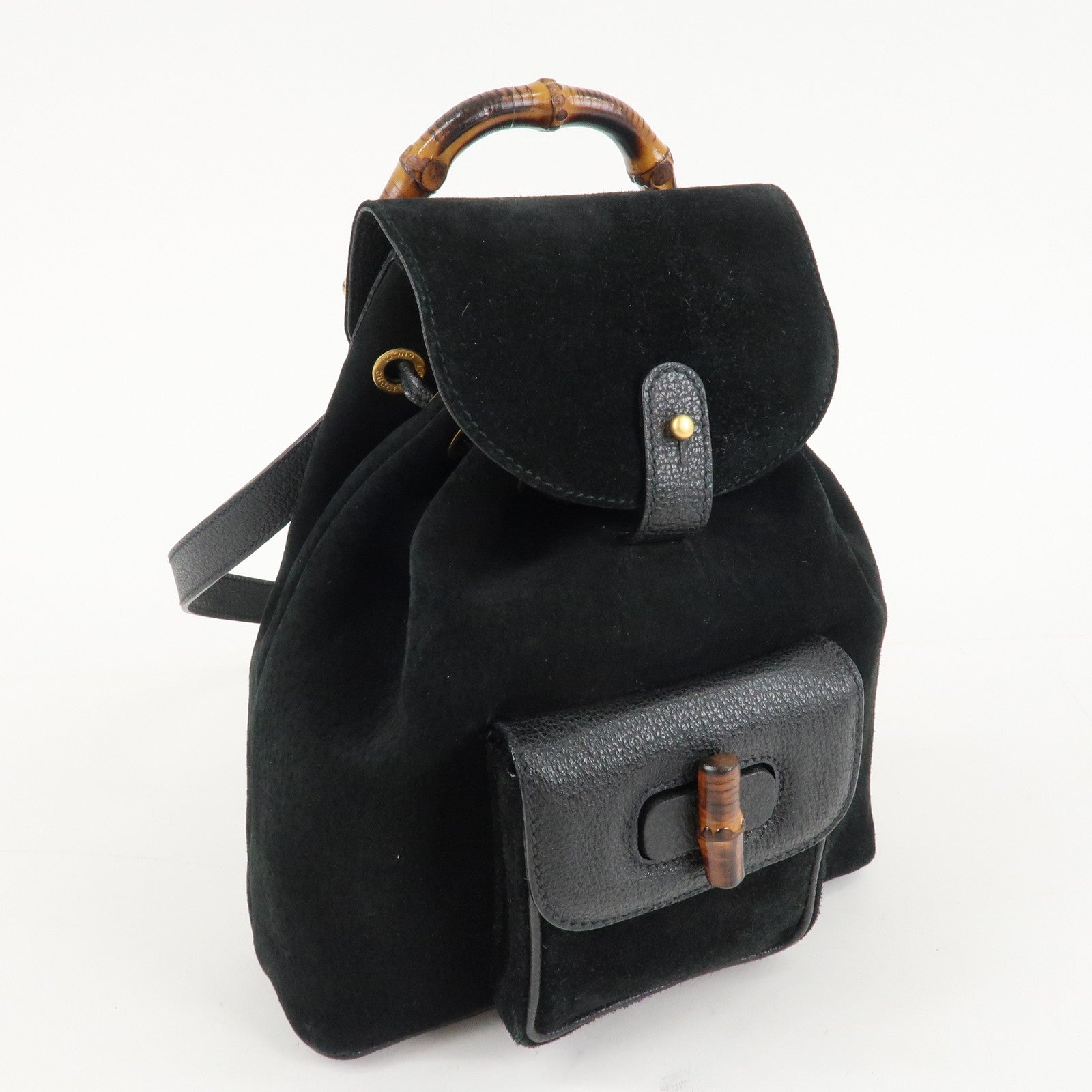 GUCCI Bamboo Suede Leather Mini Backpack Black 003.1705.0030