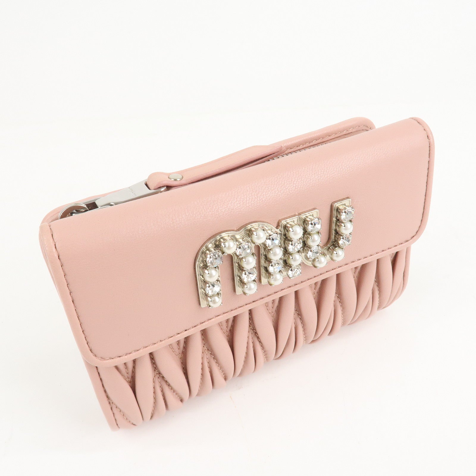 MIU MIU Matelasse Leather Tri-fold Wallet Pink