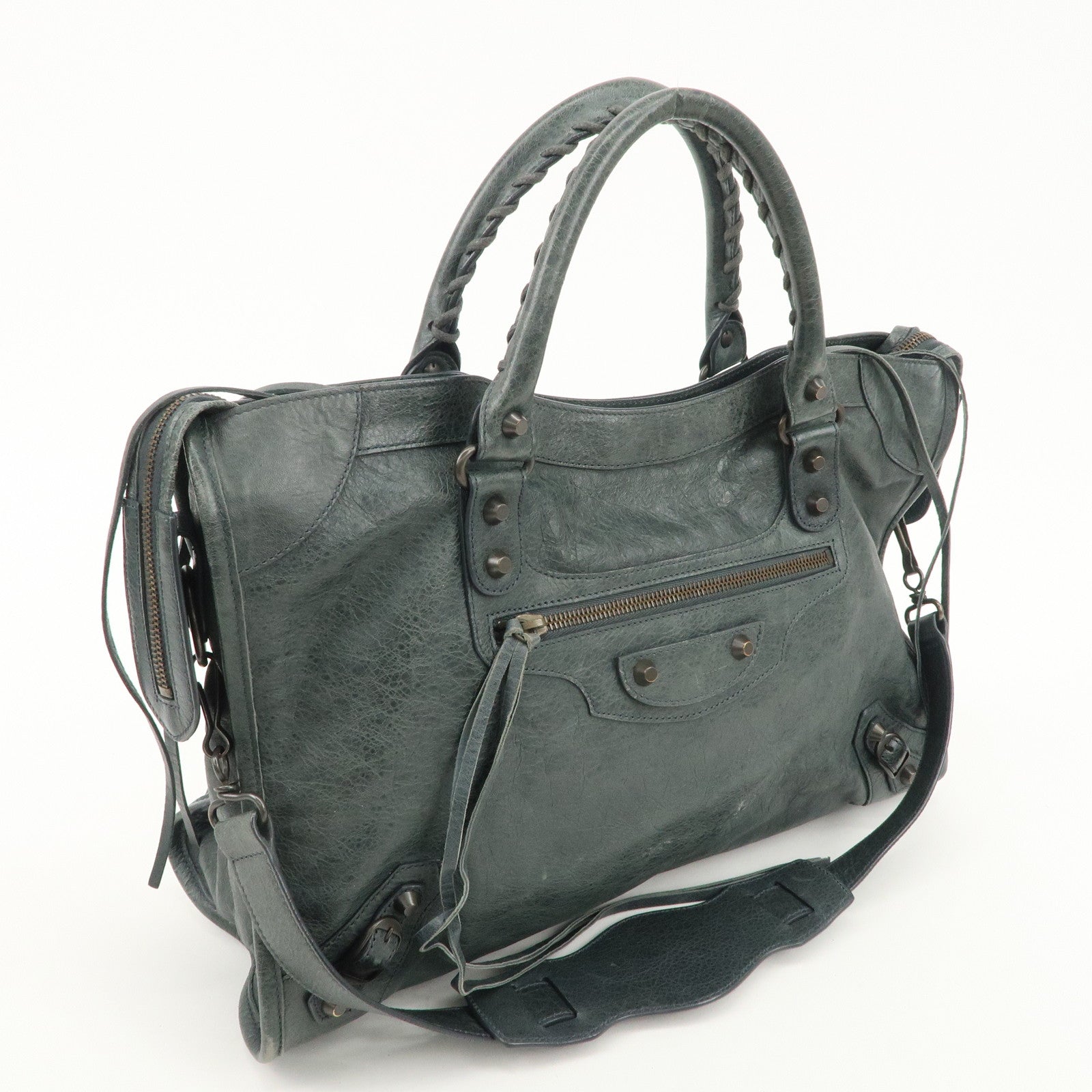 BALENCIAGA The City Leather 2Way Hand Bag Gray 115748