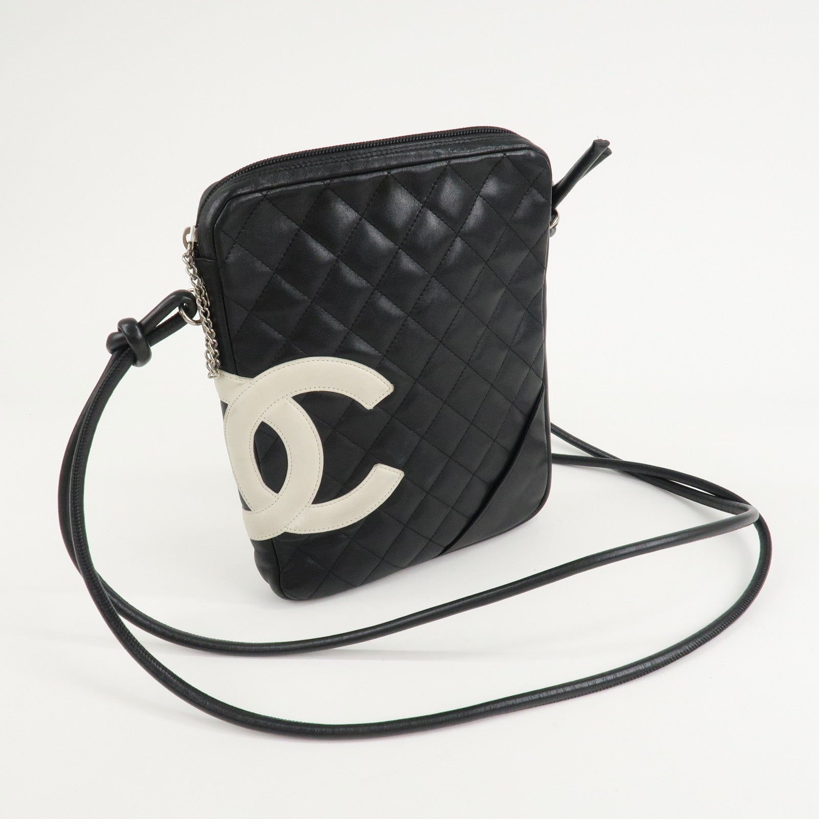 CHANEL Cambon Line Lamb Skin Shoulder Bag Pouch Black Used