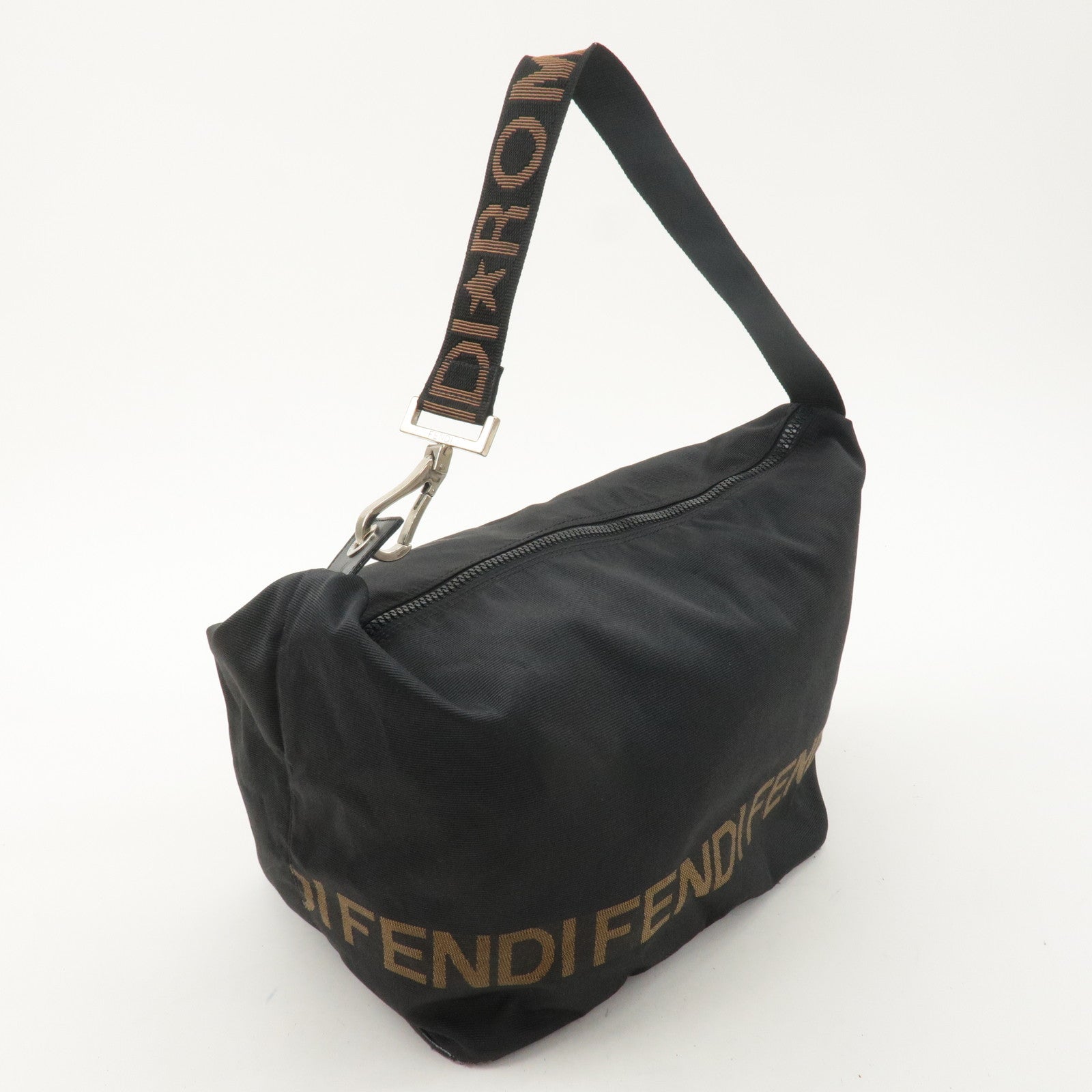 FENDI Nylon Logo Shoulder Bag Had Bag Black 26587