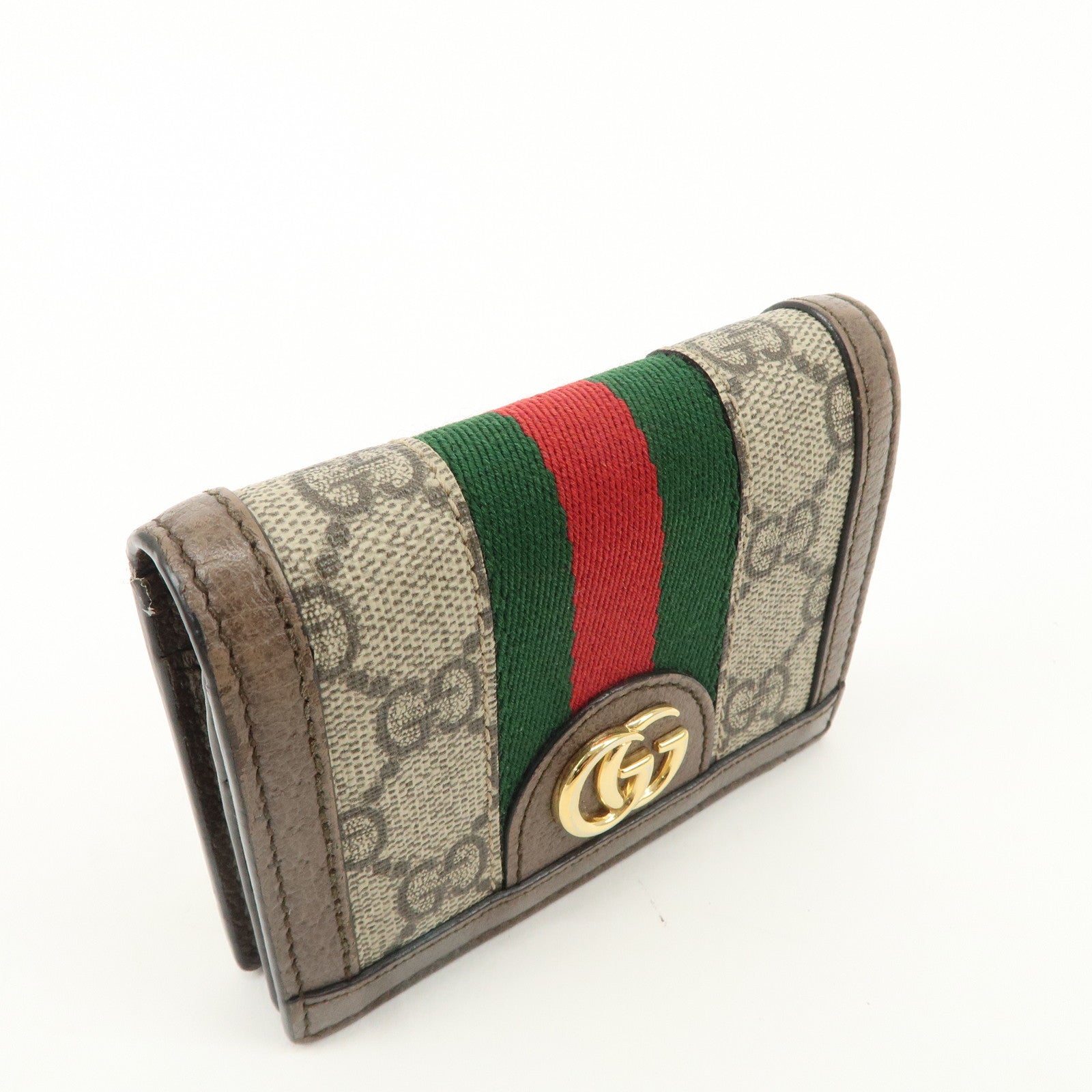 GUCCI Ophidia GG Supreme Leather Bi Fold Wallet Beige 523155 Used