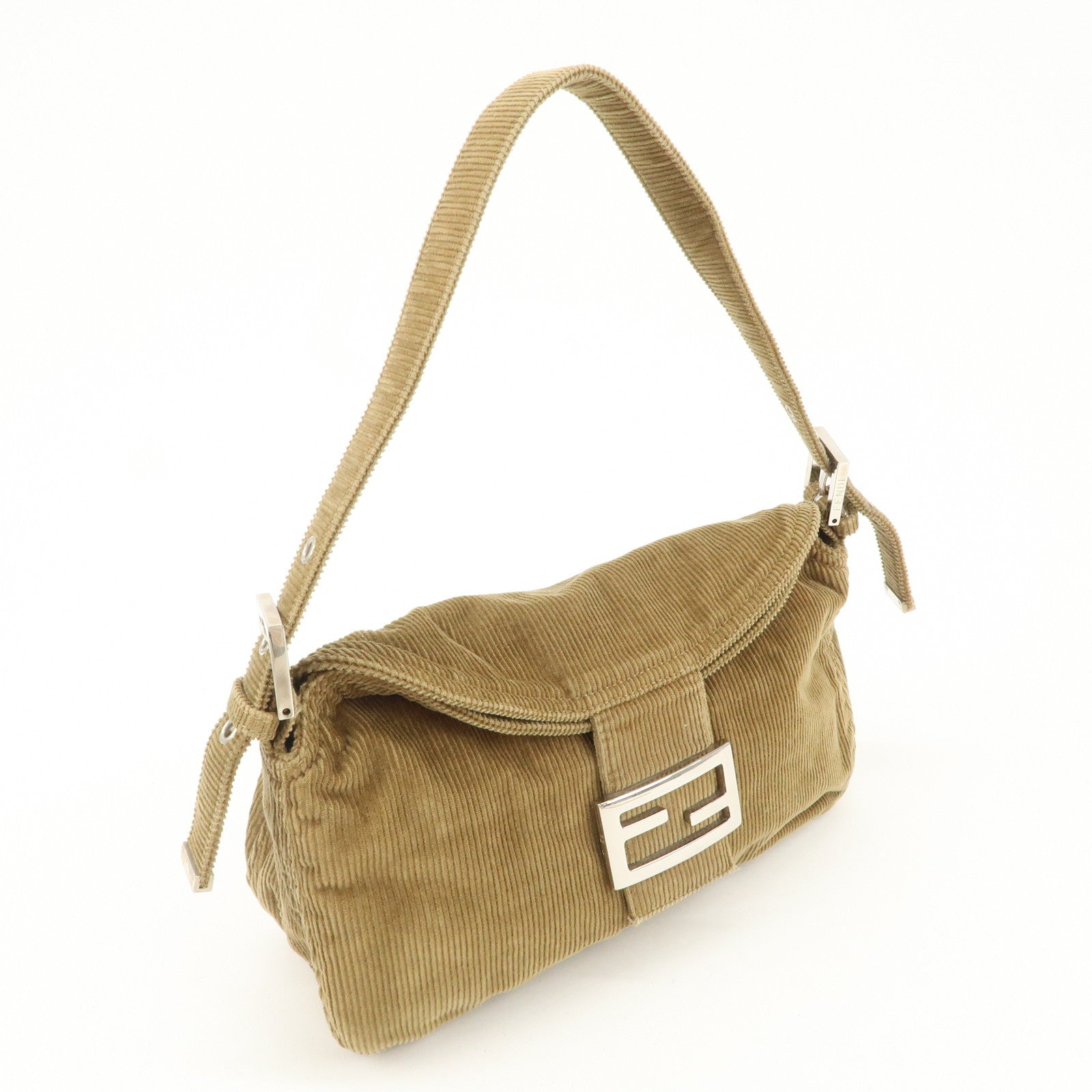 FENDI Mamma Baguette Corduroy Shoulder Bag Khaki 26725 Used