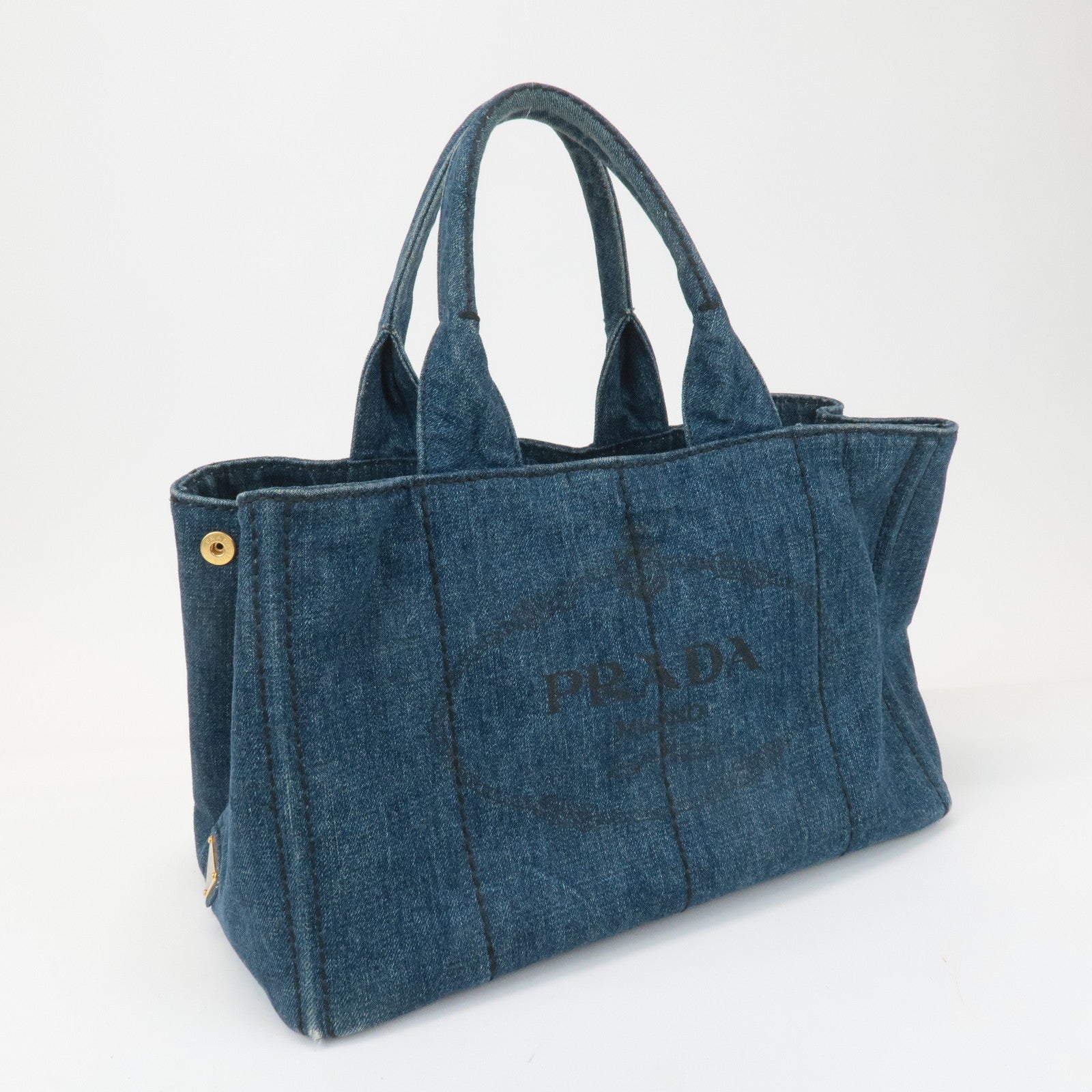 PRADA Canapa Large Canvas Tote Bag Hand Bag Denim Blue B1872B Used