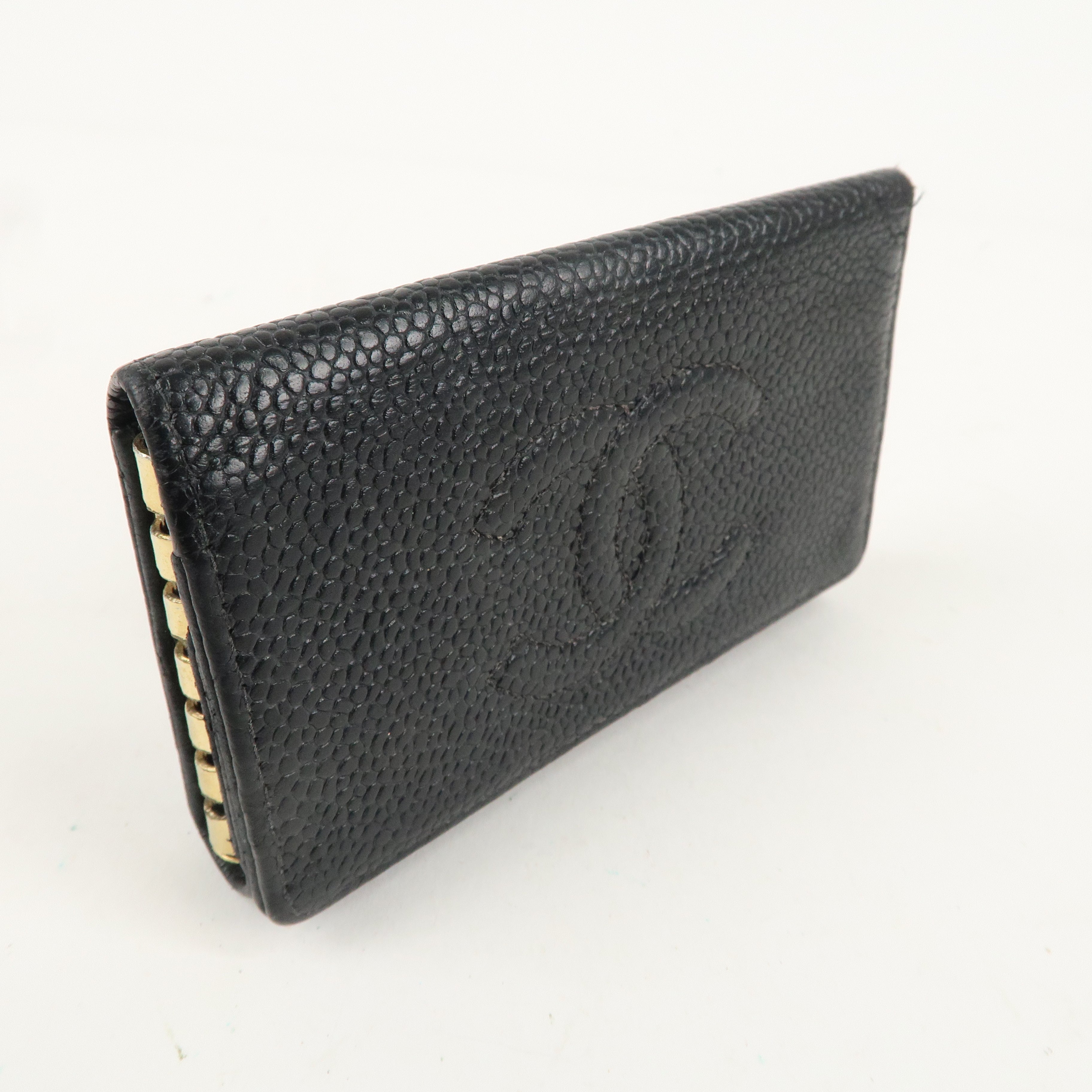 CHANEL Caviar Skin Coco Mark 6 Ring Key Case Black A13502