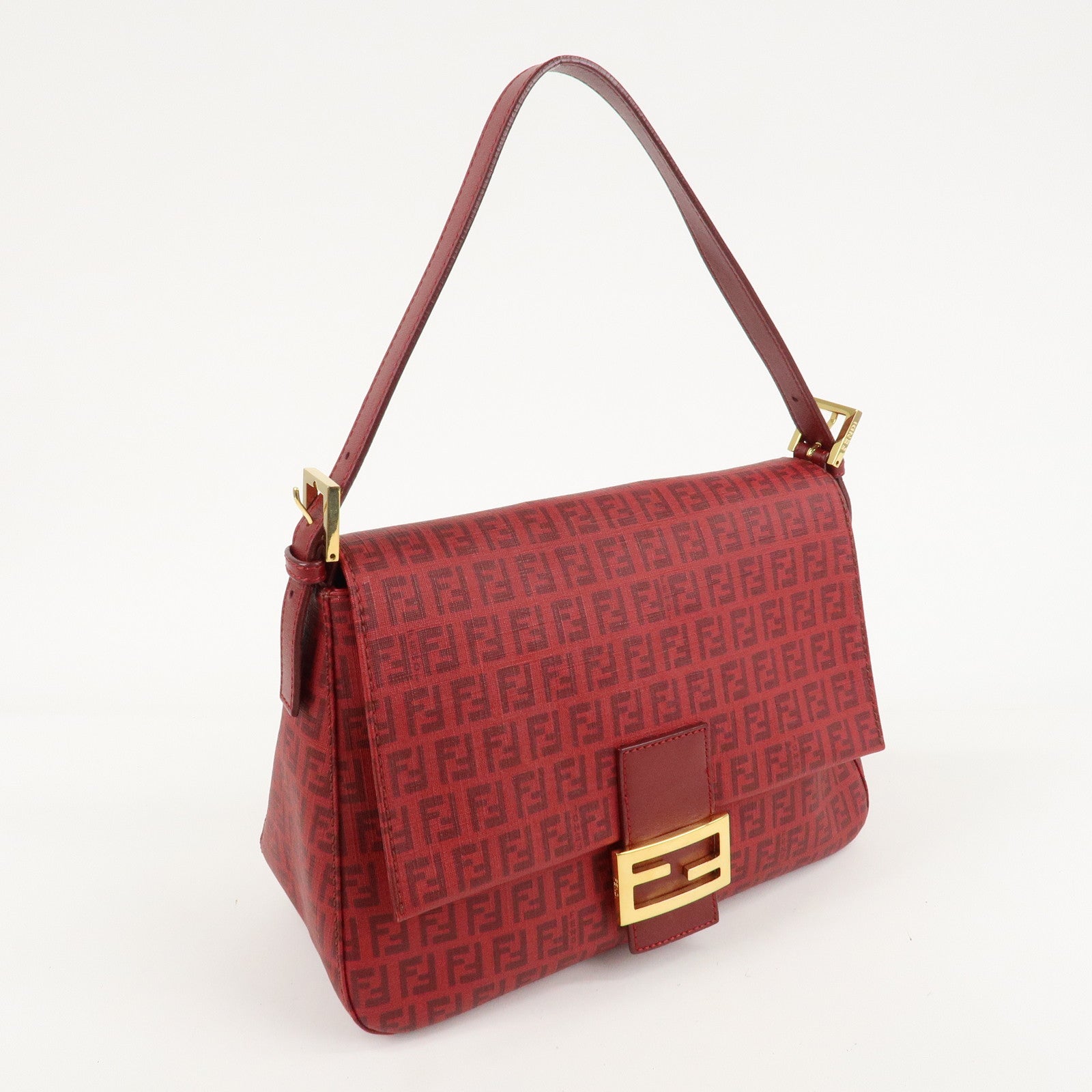 FENDI Zucchino PVC Leather Mamma Baguette Shoulder Bag Red 8BR001 Used