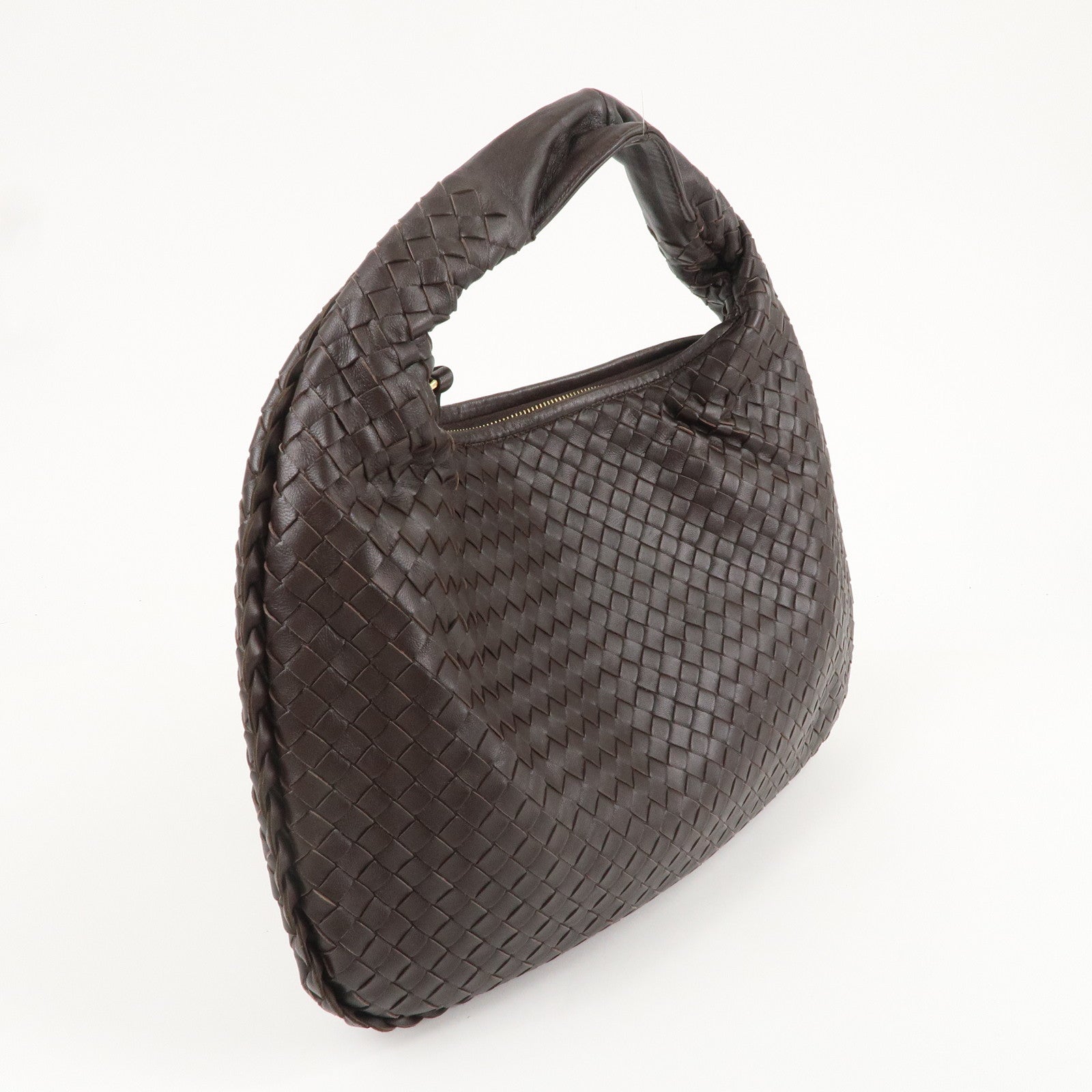 BOTTEGA VENETA Intrecciato Leather Shoulder Bag Dark Brown 115653