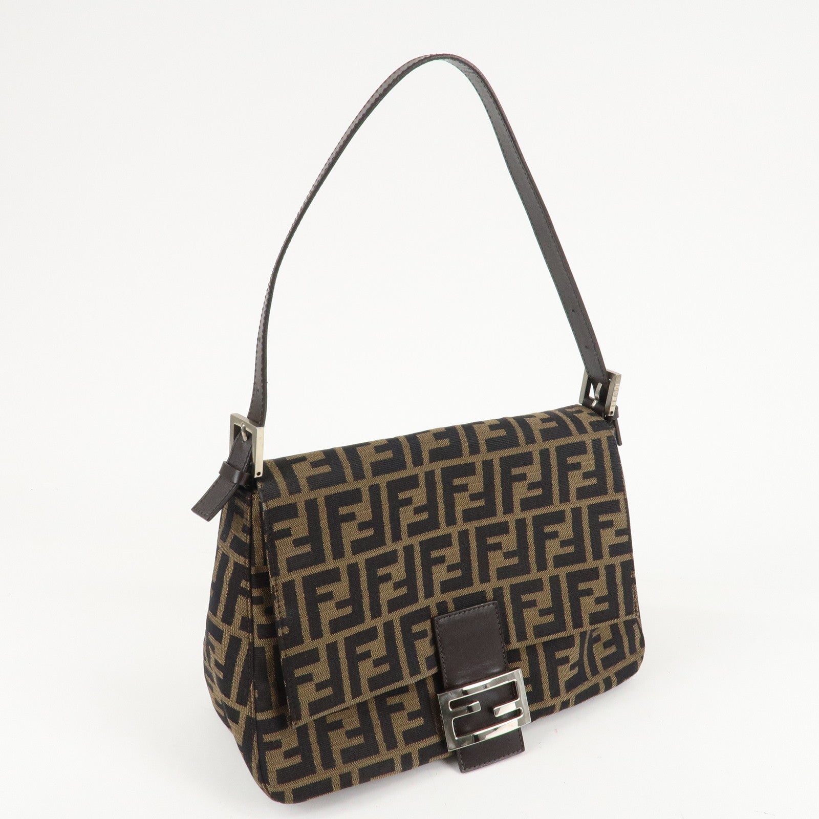 FENDI Mamma Baguette Zucca Canvas Leather Shoulder Bag 26325