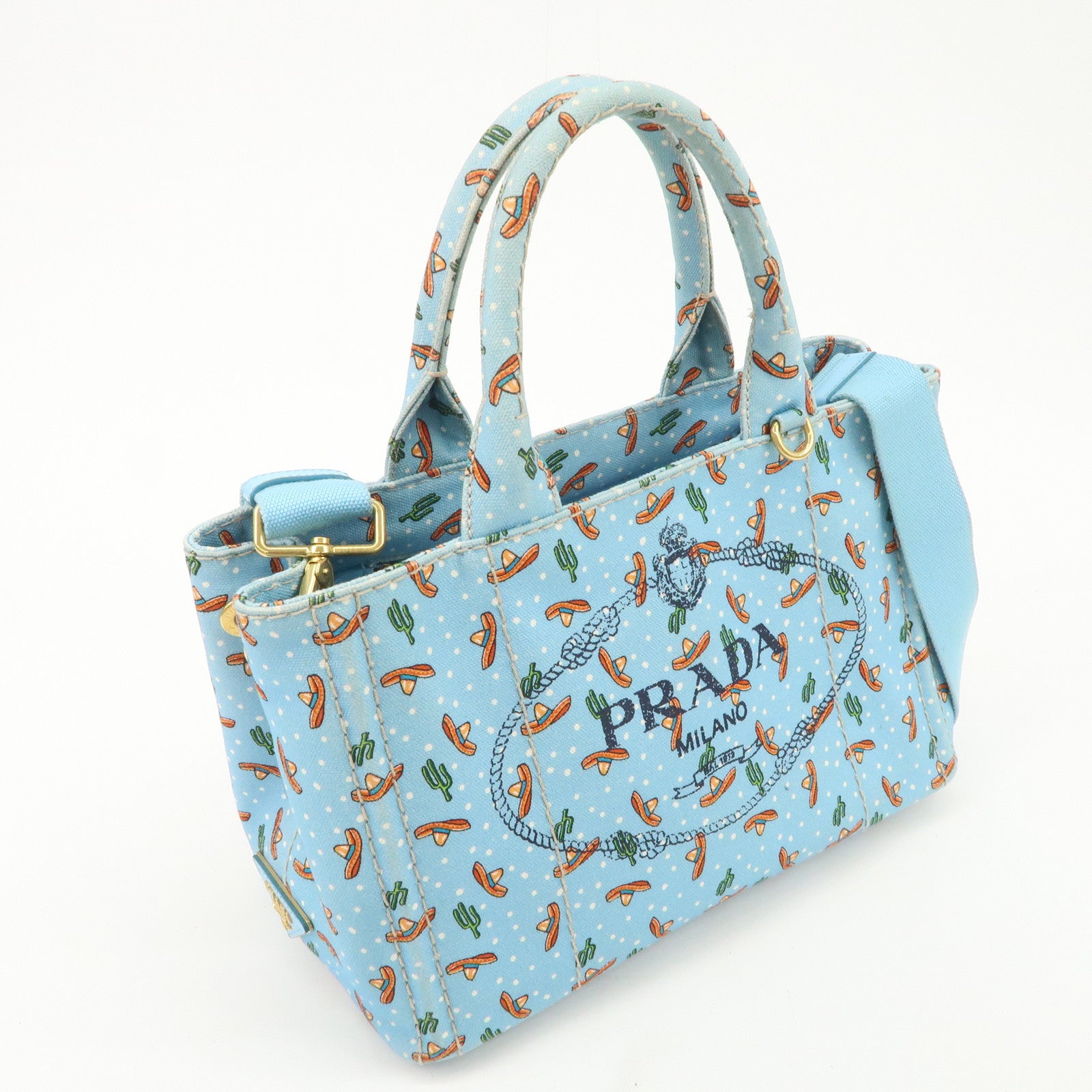 PRADA Canapa Mini Canvas 2Way Bag Light Blue 1BG439