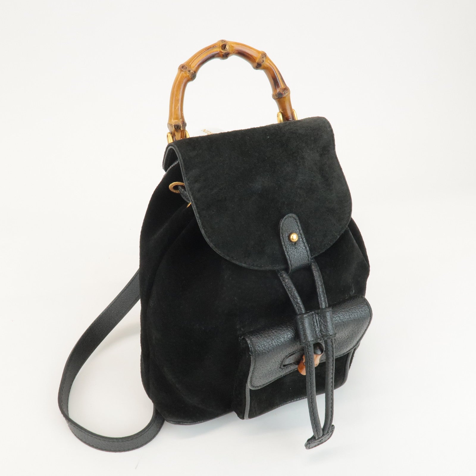 GUCCI Bamboo Suede Leather Mini Back Pack Black 003.1956.0030 Used