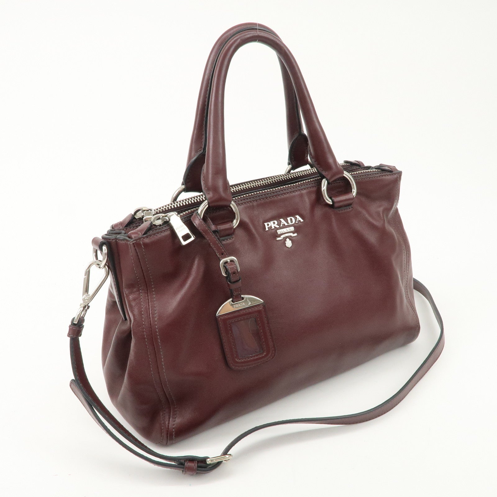 PRADA Leather 2Way Bag Hand Bag Shoulder Bag Bordeaux BN2866