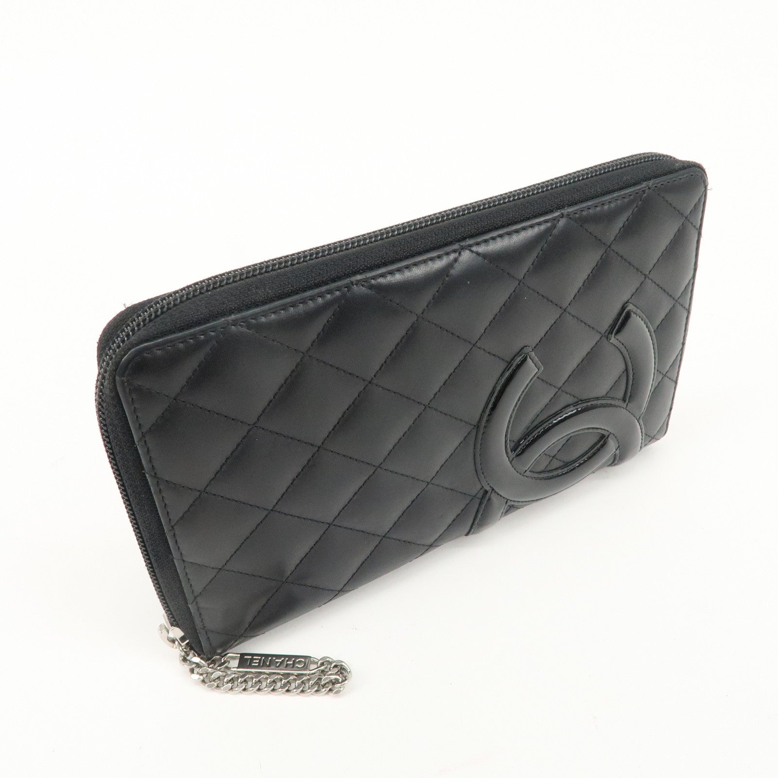 CHANEL Canbon Line Lamb SKin Organizer Wallet Black Used