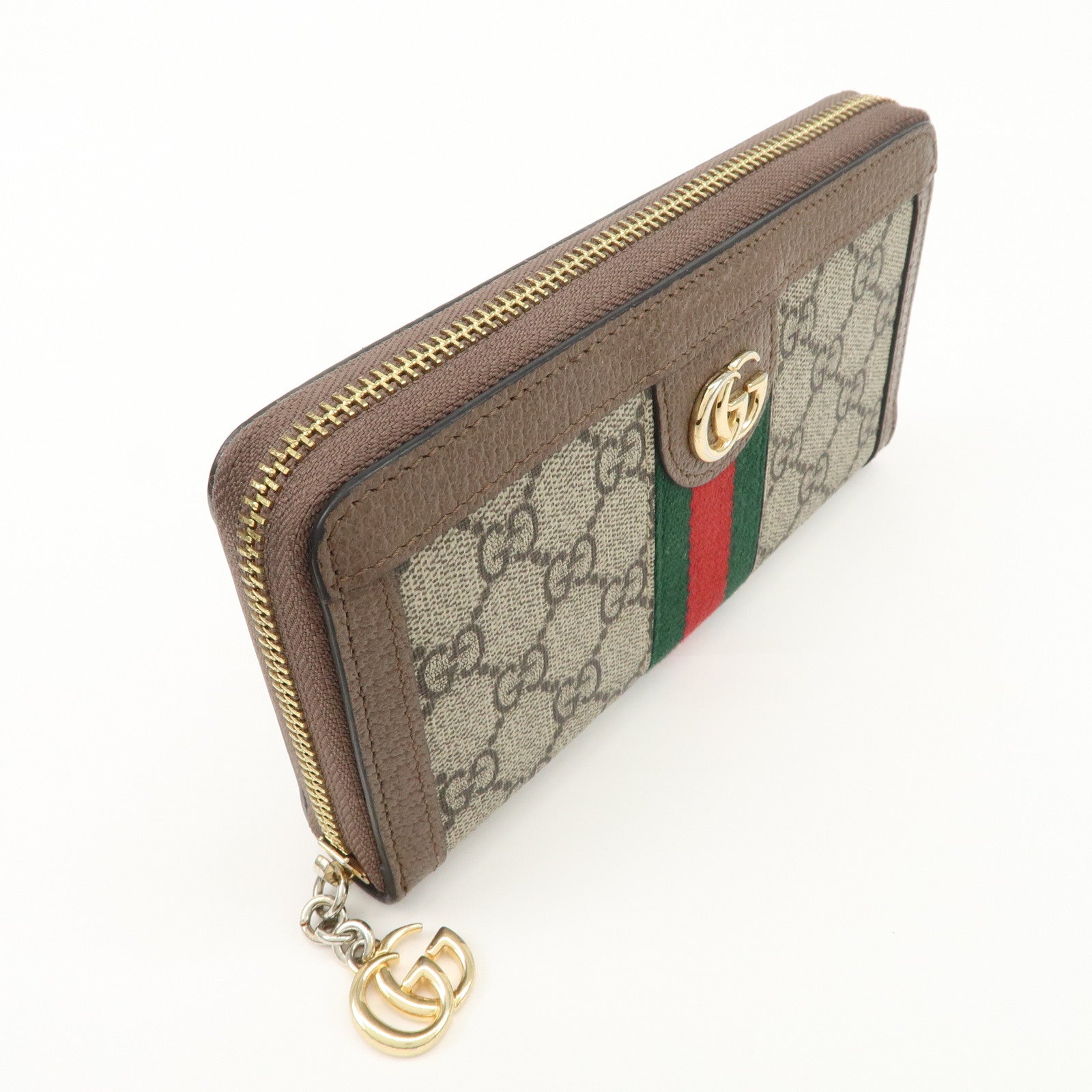 GUCCI Ophidia Sherry GG Supreme Leather Round Zipper Wallet 523154 Used