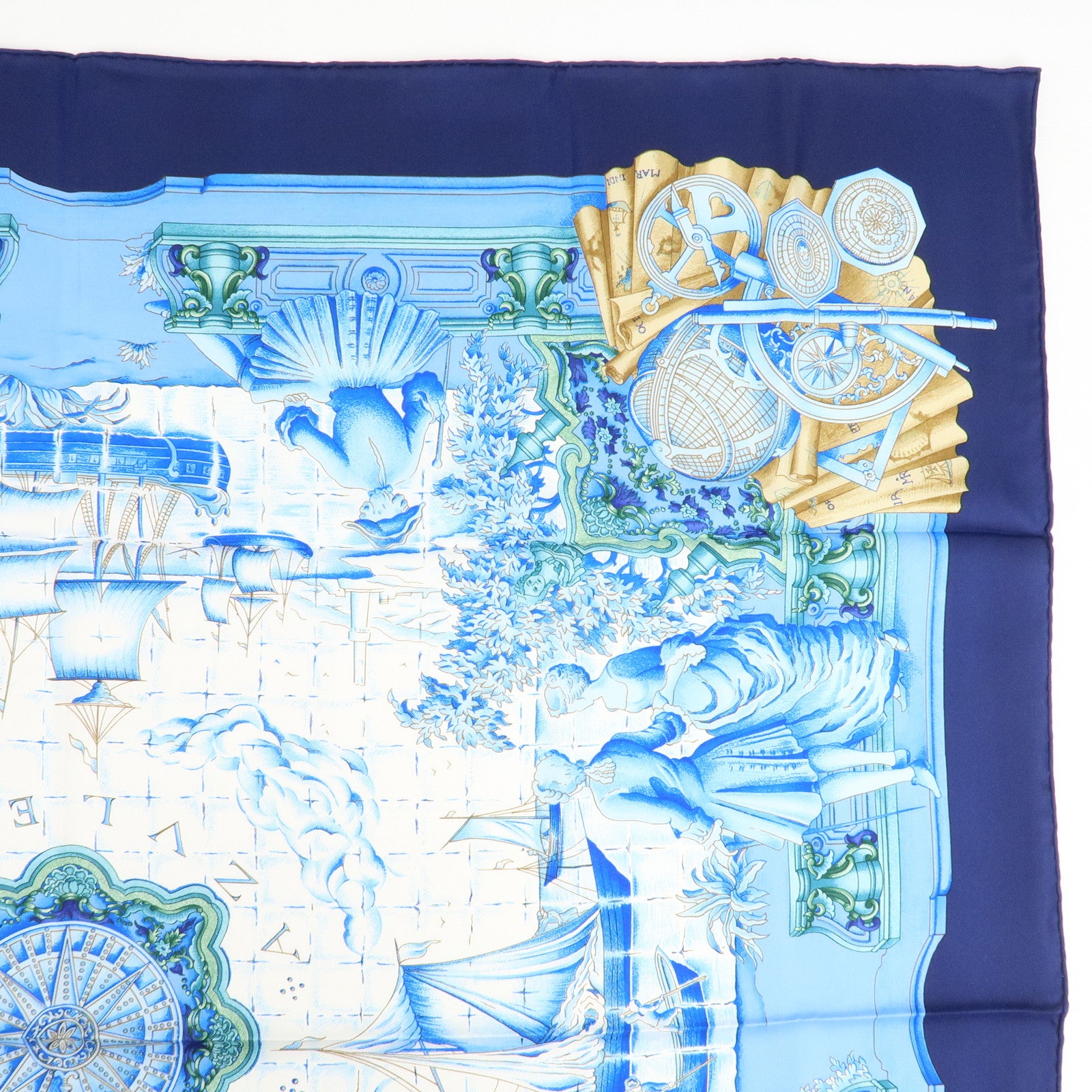 HERMES Silk 100% Carre 90 Scarf AZVLEJOS Blue Used