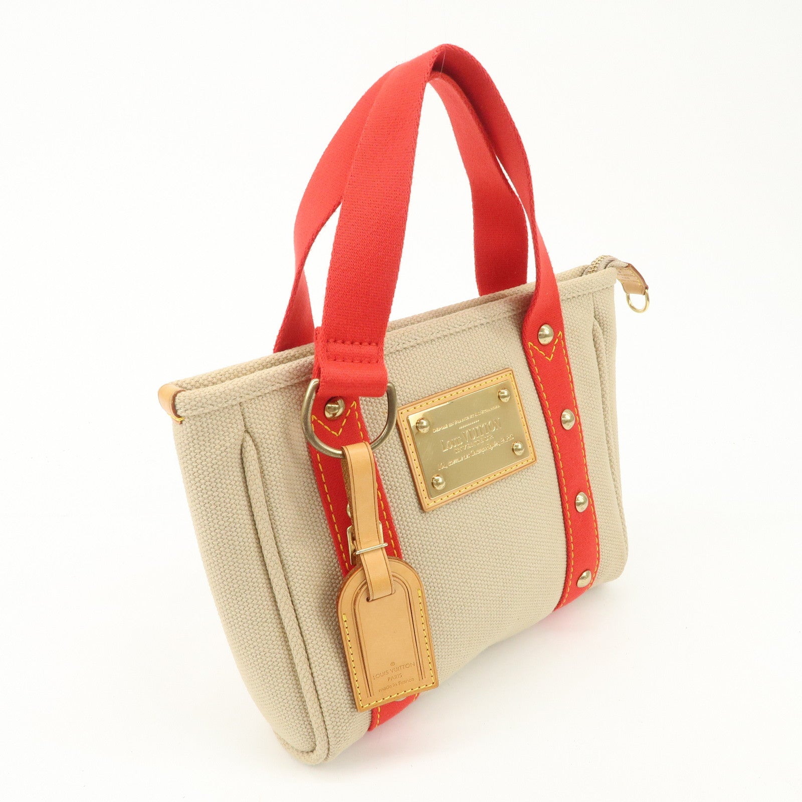 Louis Vuitton Antigua Cabas PM Tote Bag Hand Bag Beige Red M40088