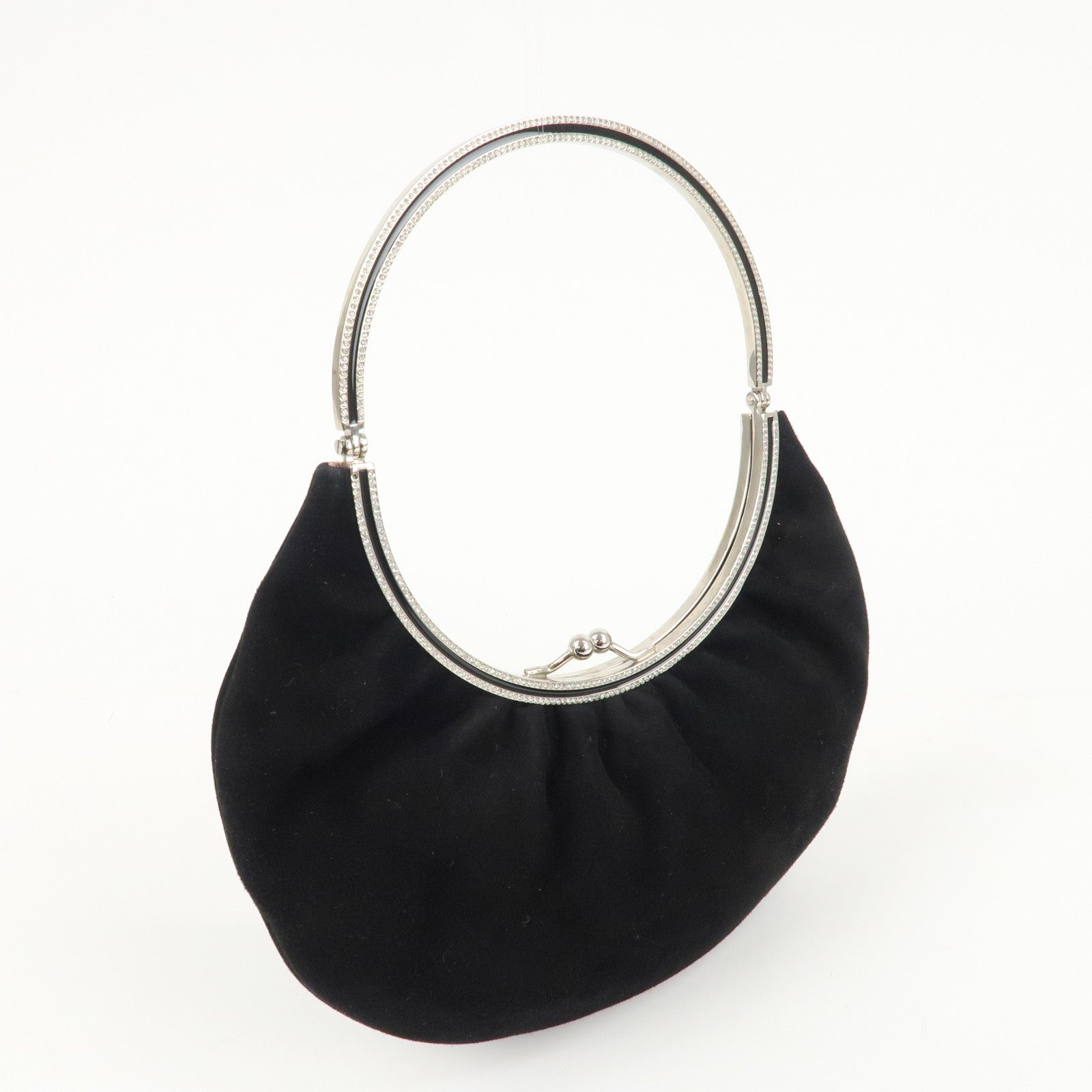 VALENTINO Suede Satin One-Handle Bijou Hand Bag Black