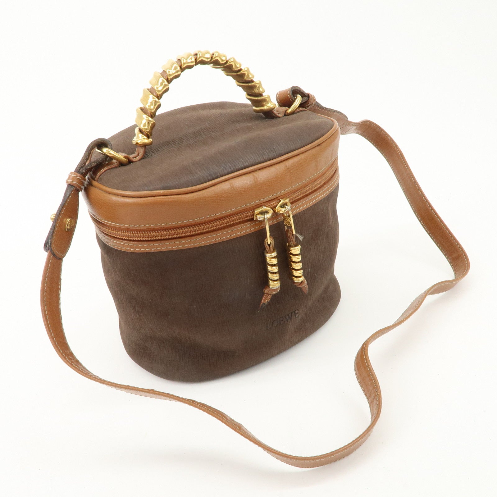 LOEWE Velazquez Suede Leather 2 Way Bag Brown Dark Brown