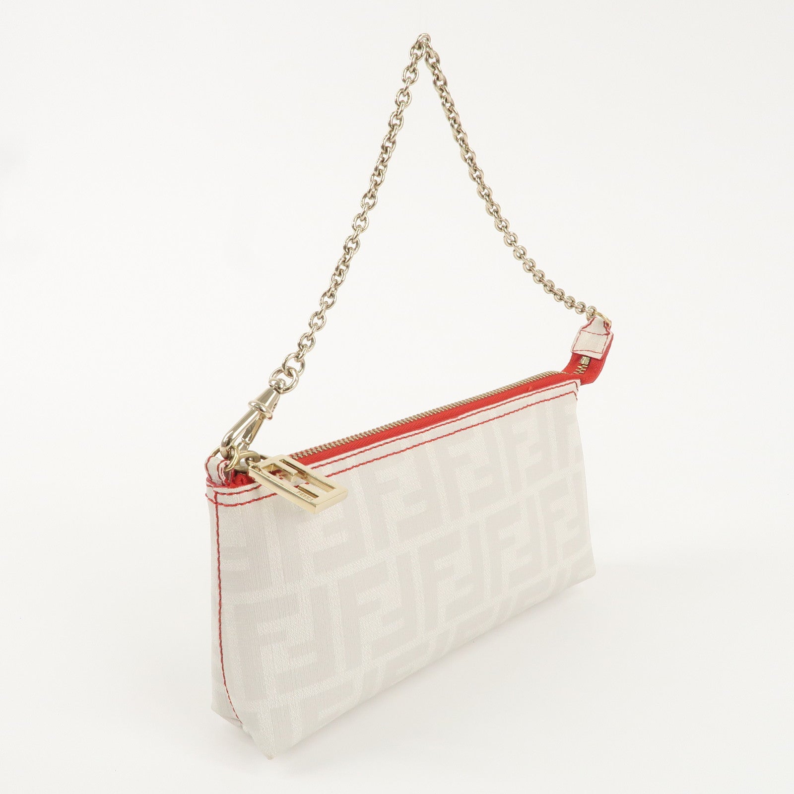 FENDI Zucca Print PVC Chain Pouch Mini Bag White Red 8BR592