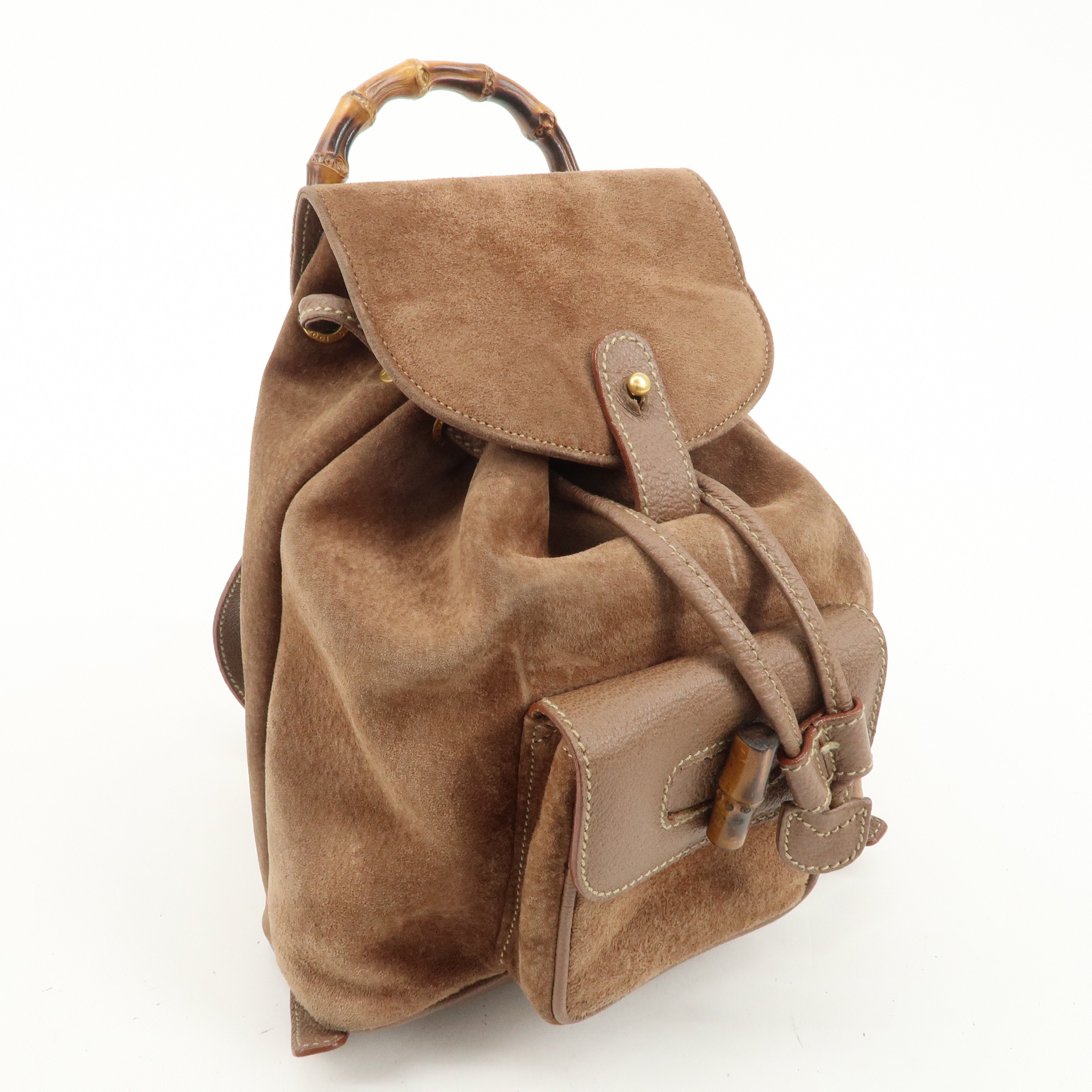 GUCCI Bamboo Suede Back Pack Ruck Sack Brown 003.3444.0030