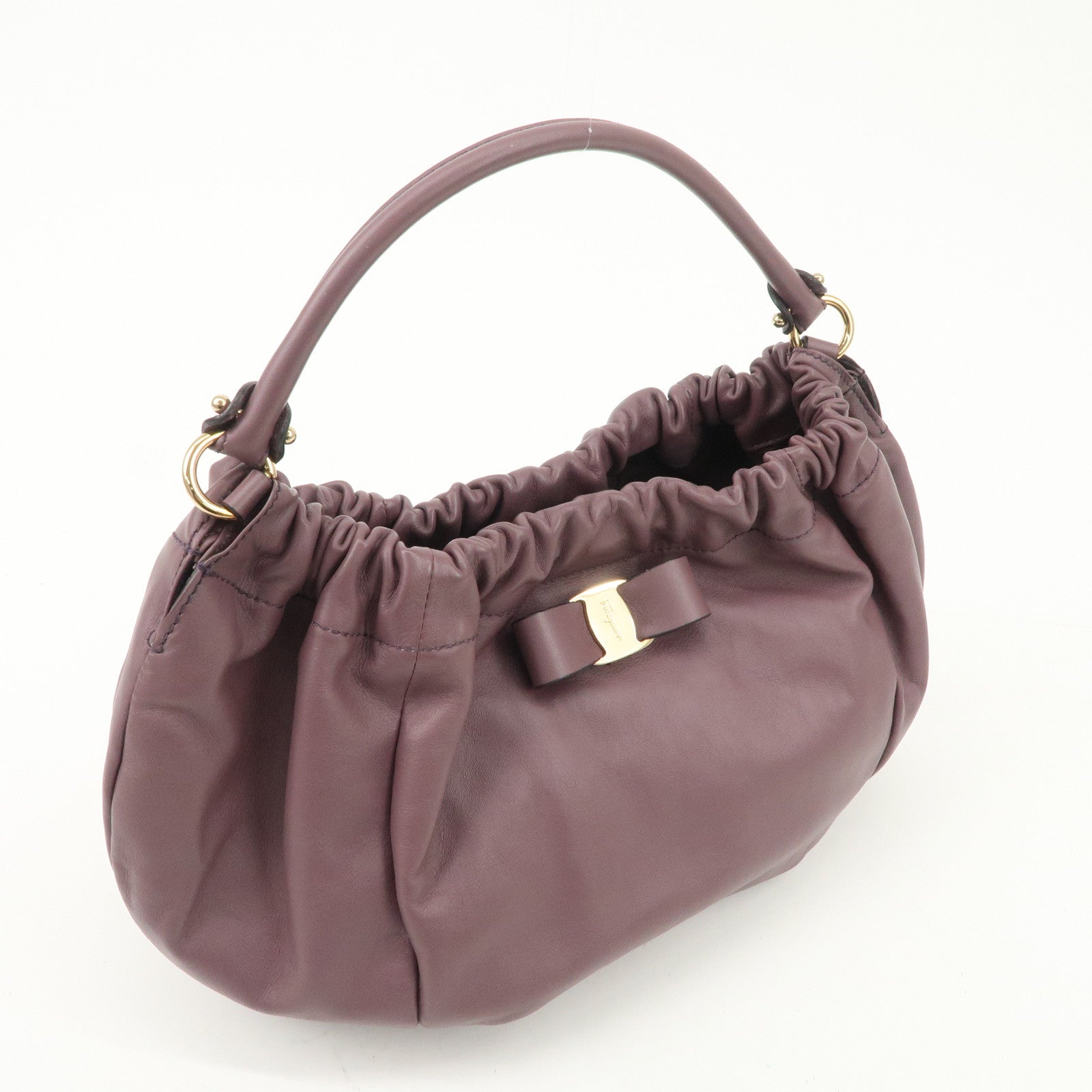 Ferragamo Vara Ribbon Leather Hand Bag Purple AB-21 C786 Used