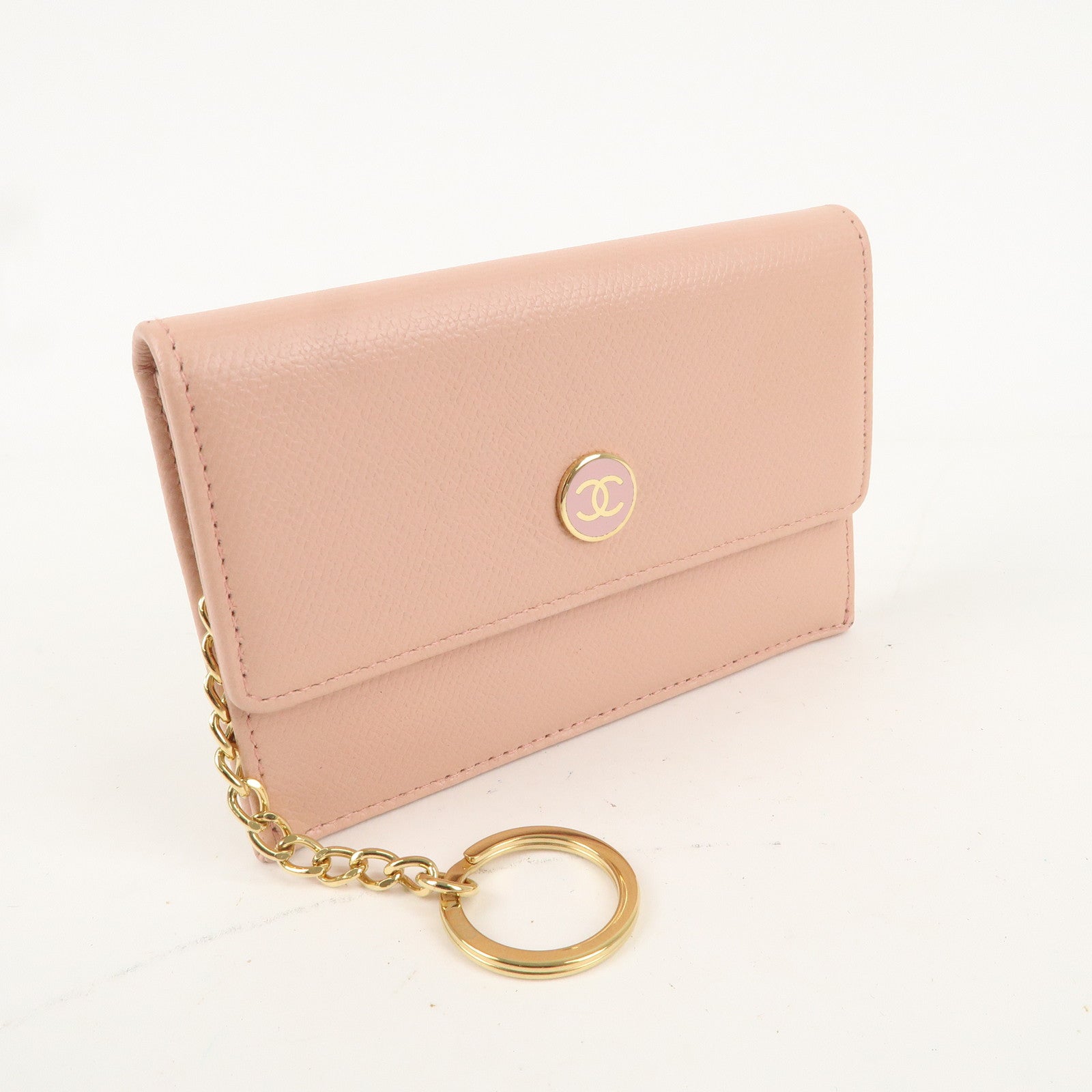 CHANEL COCO Button Leather Coin Purse Case Light Pink A20908