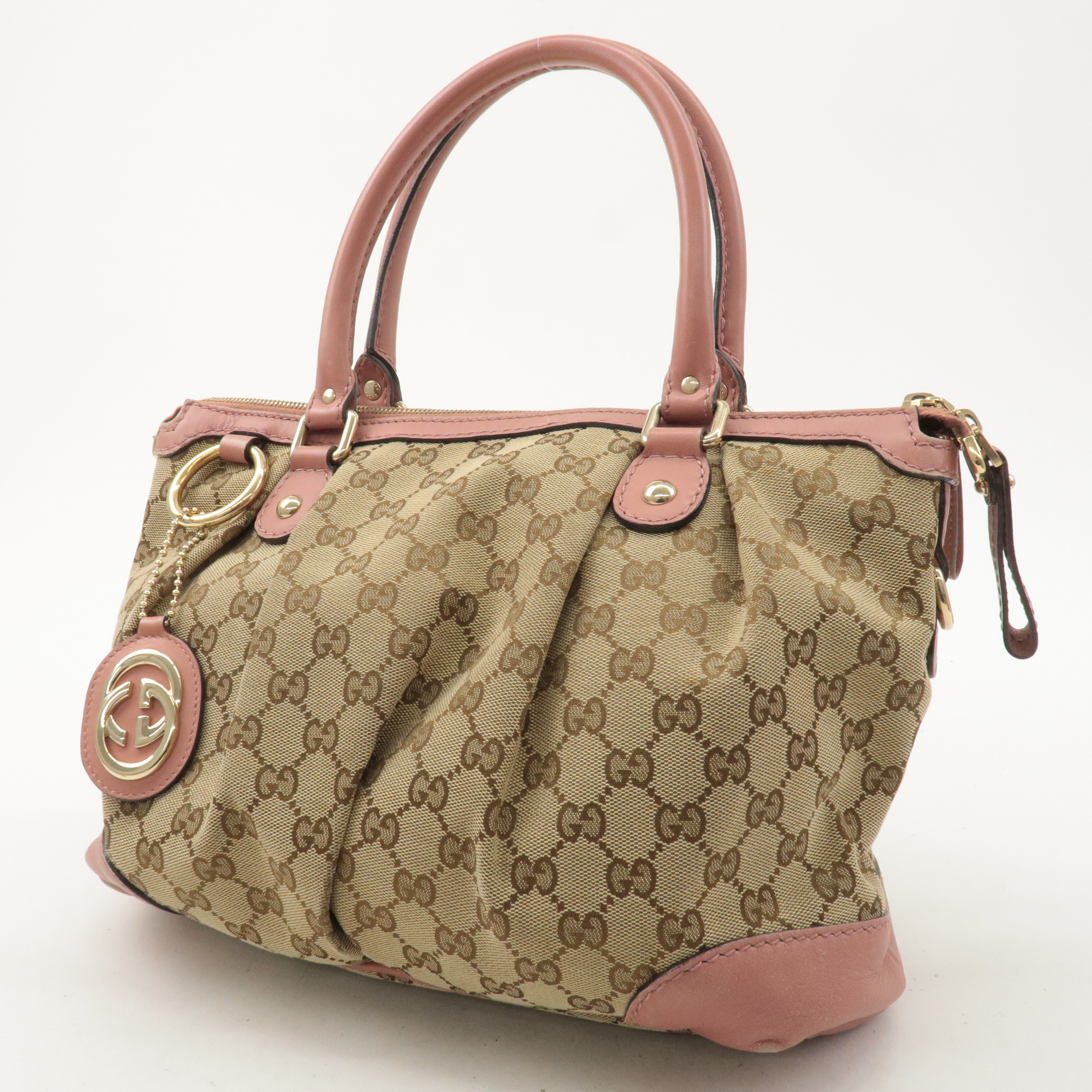 GUCCI Sukey GG Canvas Leather 2Way Shoulder Bag Pink Beige 247902