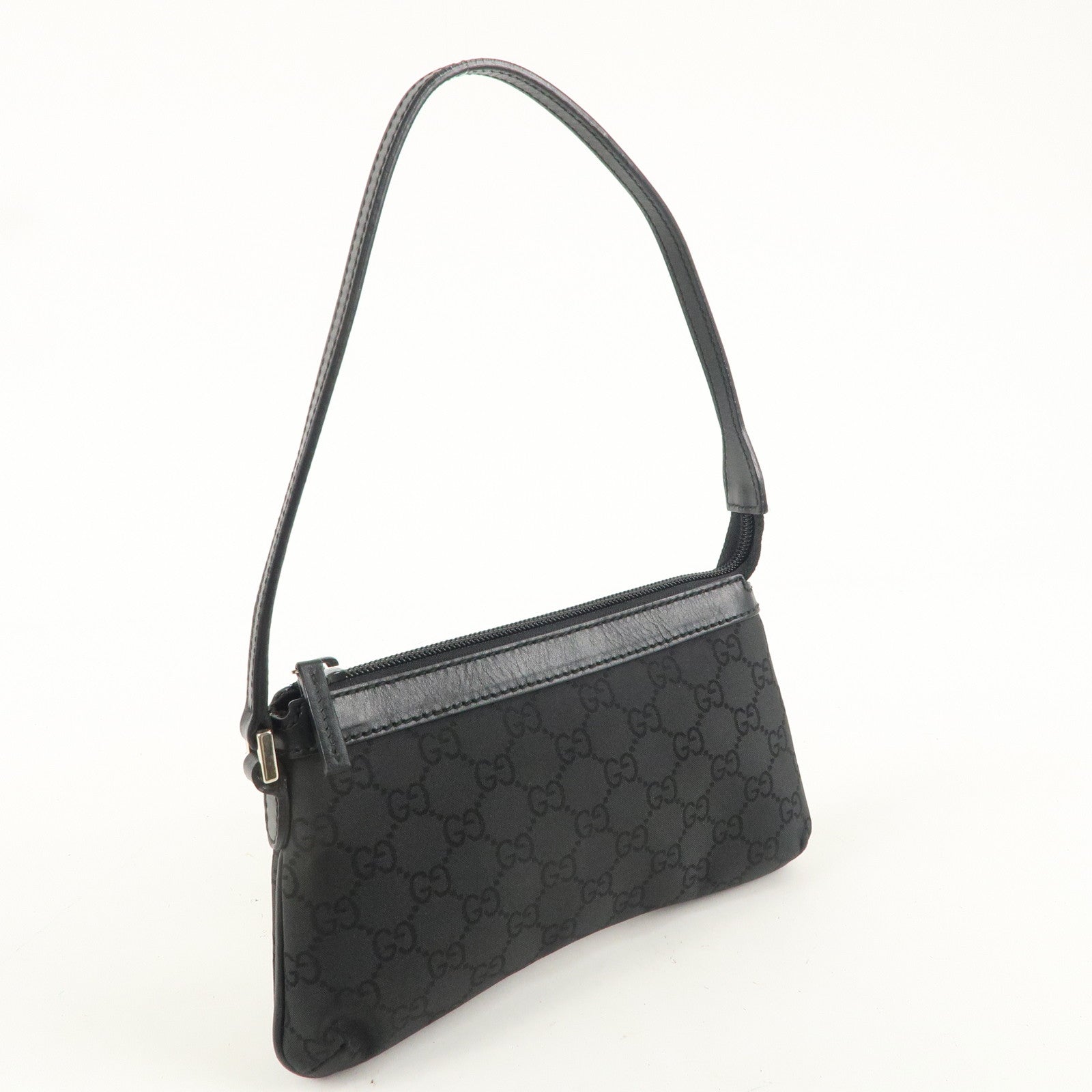 GUCCI GG Nylon Leather Small Shoulder Bag Pouch Black 272381