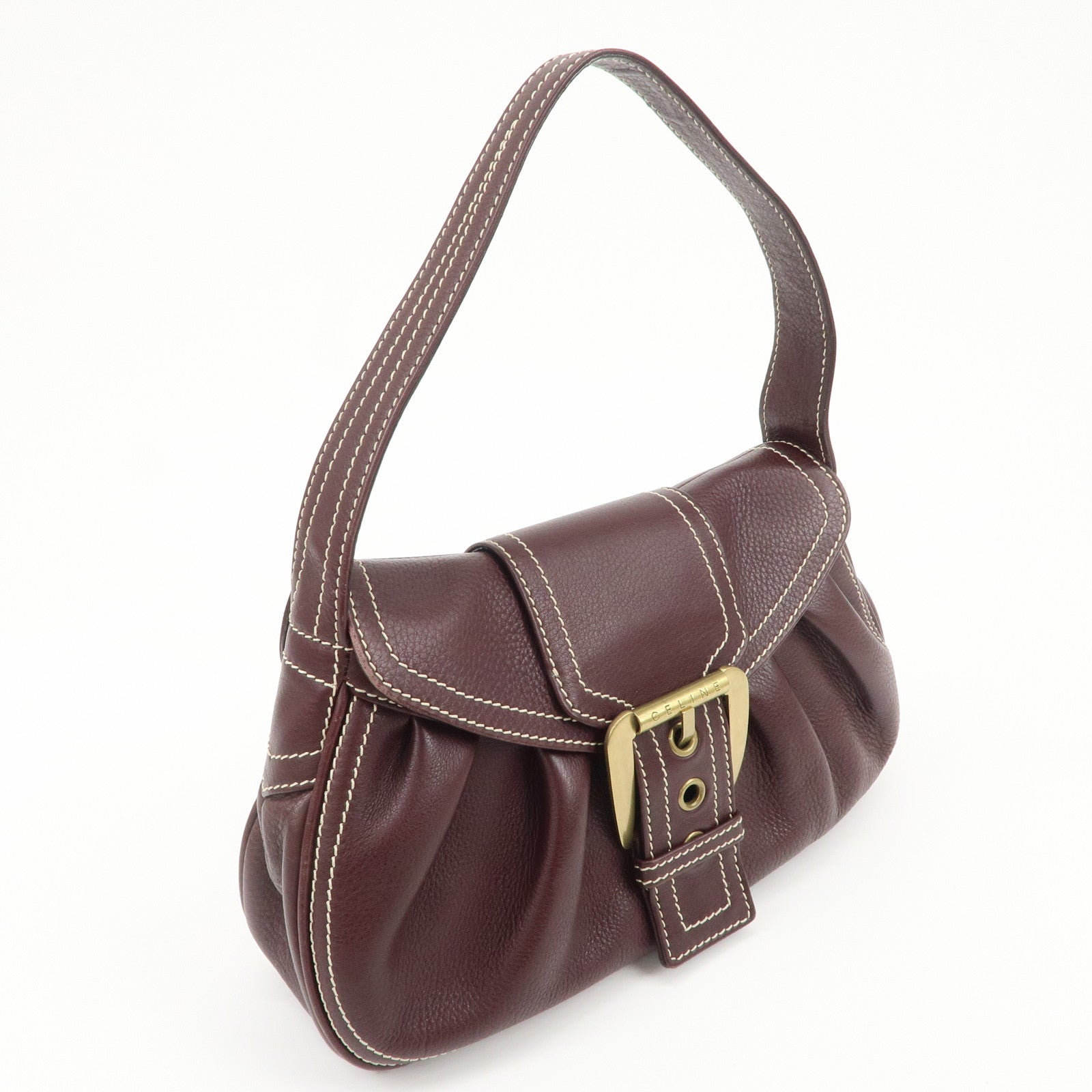 CELINE Leather Shoulder Bag Hand Bag Brown Gold Hardware