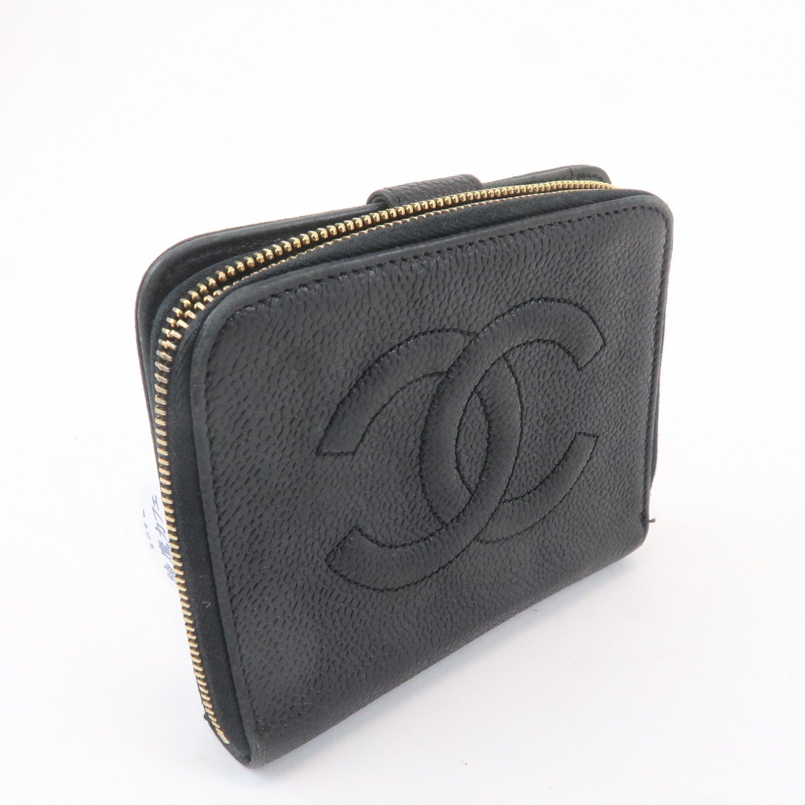 CHANEL COCO Mark Leather Bi-Fold Wallet Purse Black