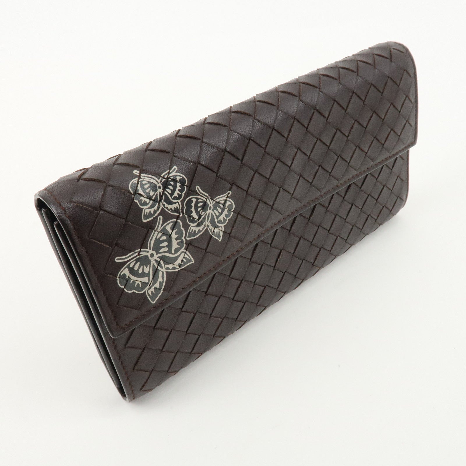 BOTTEGA VENETA Intrecciato Leather Bi-fold Long Wallet Butterfly