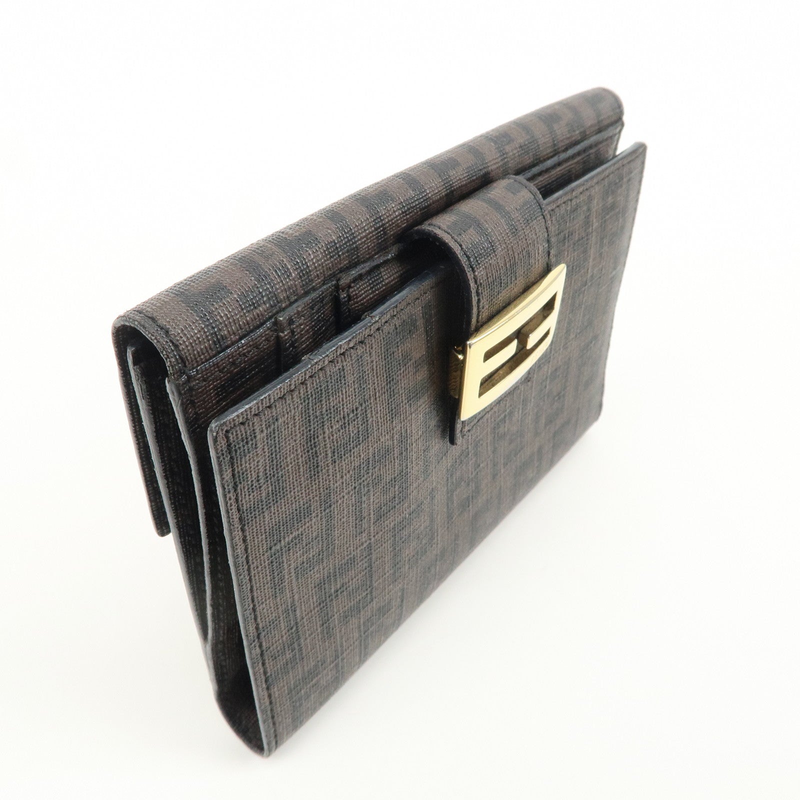 FENDI Zucchino PVC Bi-fold Wallet Brown Black 8M0160