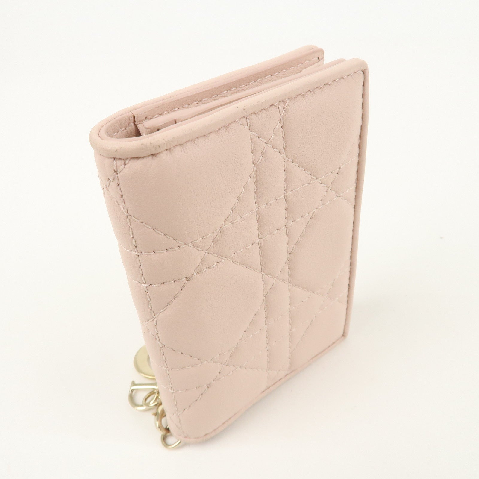 Christian Dior Cannage Lamb Leather Bi-fold Card Case Rose Poudre