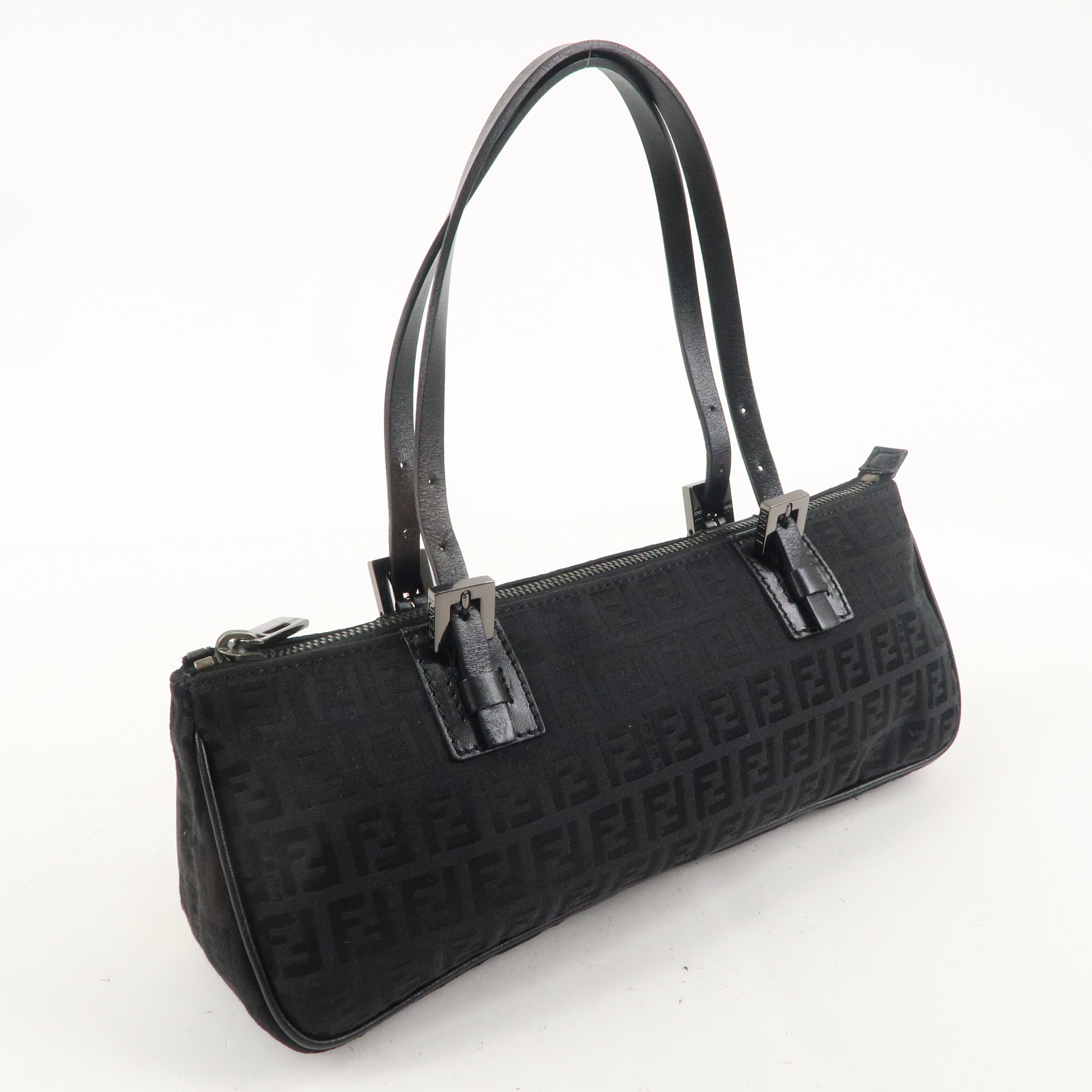 FENDI Zucchino Canvas Leather Hand Bag Black 8BL015