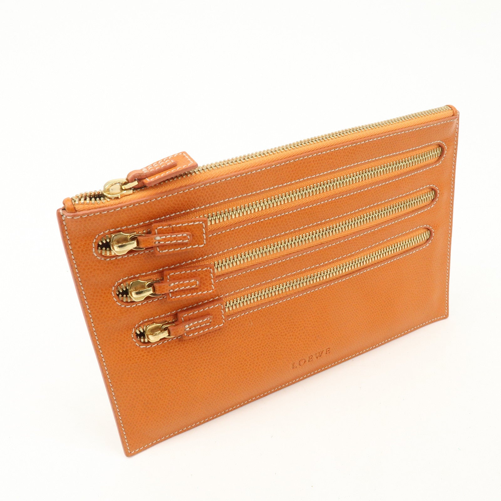 LOEWE Leather Clutch Bag Second Bag Accessory Pouch Orange Used