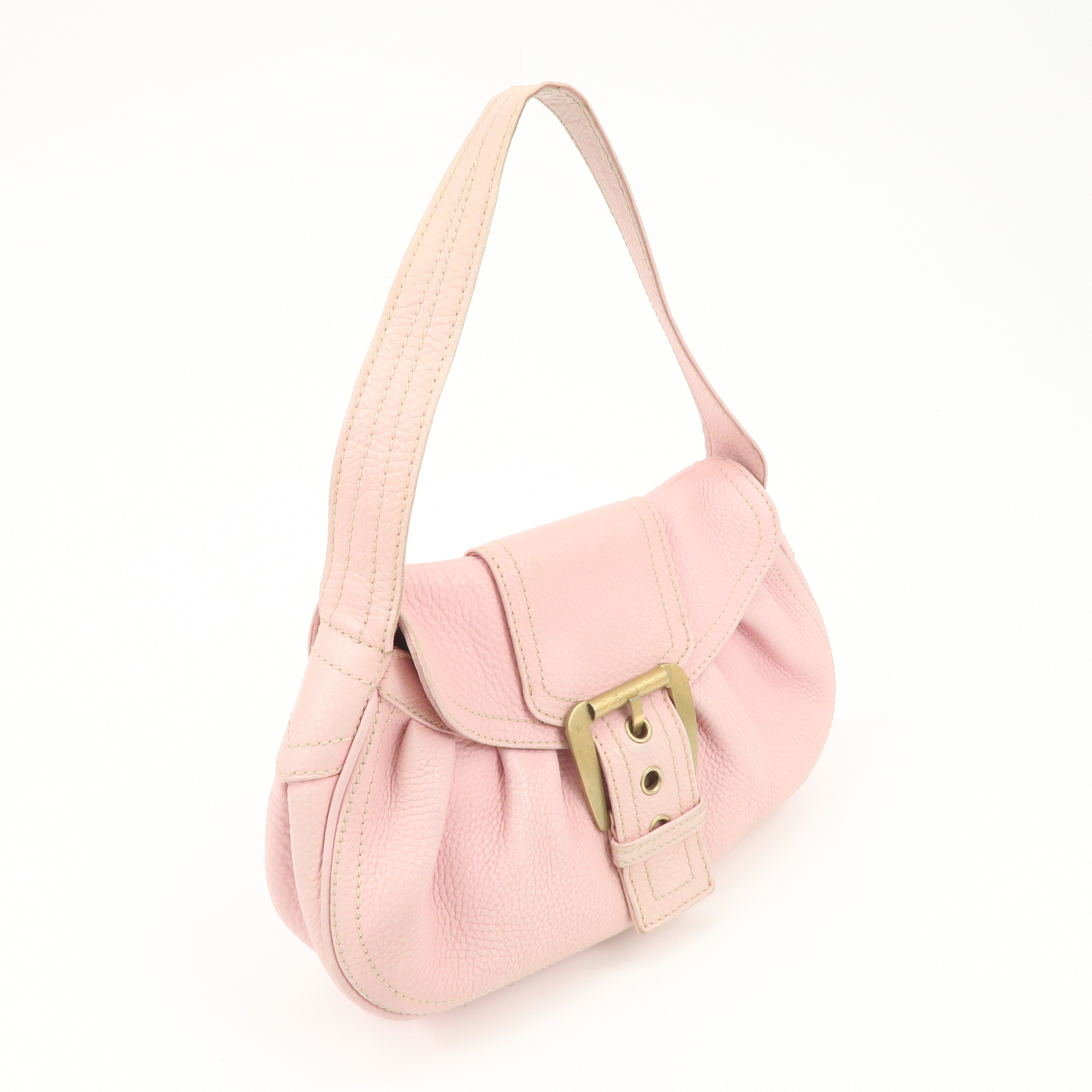 CELINE Leather Shoulder Bag Hand Bag Pink Gold Hardware Used