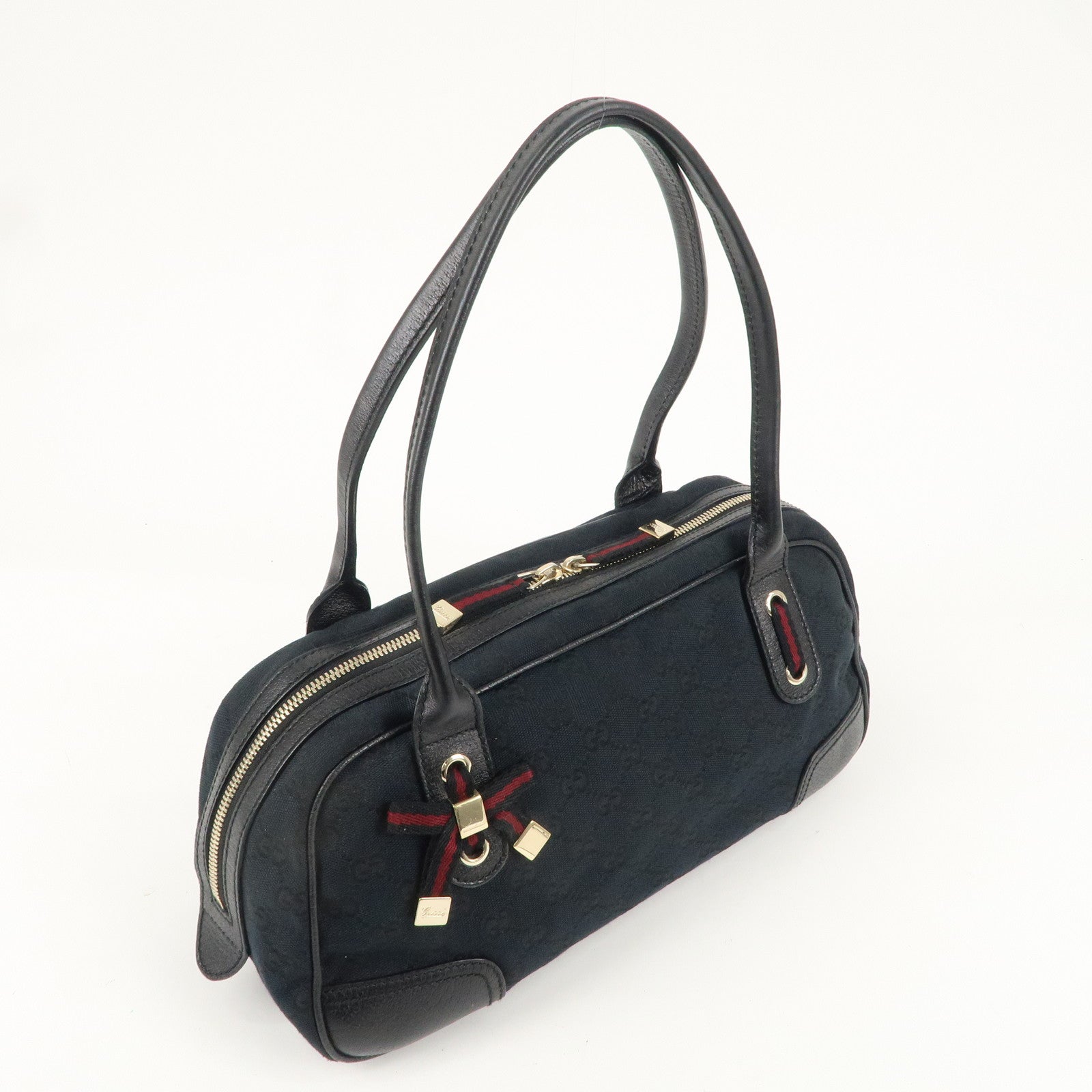 GUCCI Princy GG Canvas Leather Mini Boston Bag Black 161720