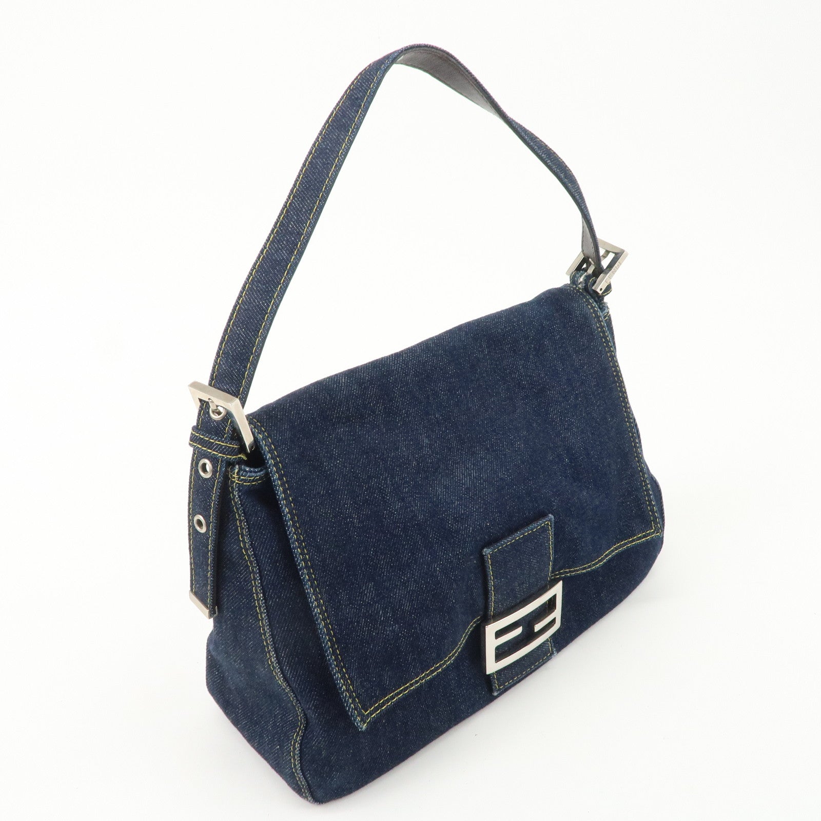 FENDI Denim Leather Mamma Baguette Shoulder Bag 26325 Used