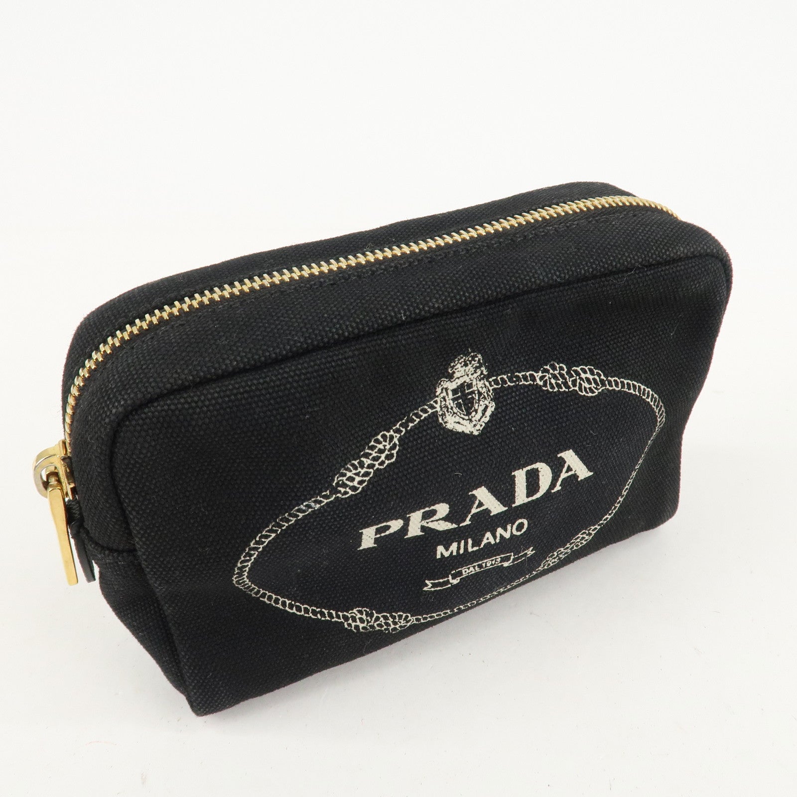 PRADA Canvas Pouch Cosmetic Pouch Black Used